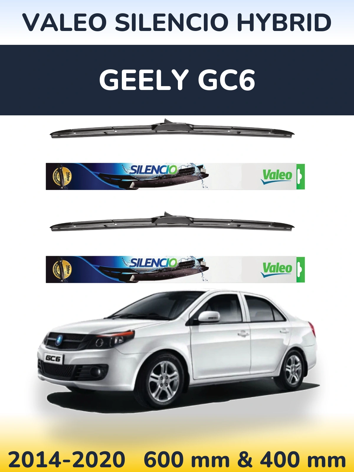 Komplet przednich wycieraczek Valeo Silencio Hybrid 600 & 400 mm do Geely GC6 2014-2020