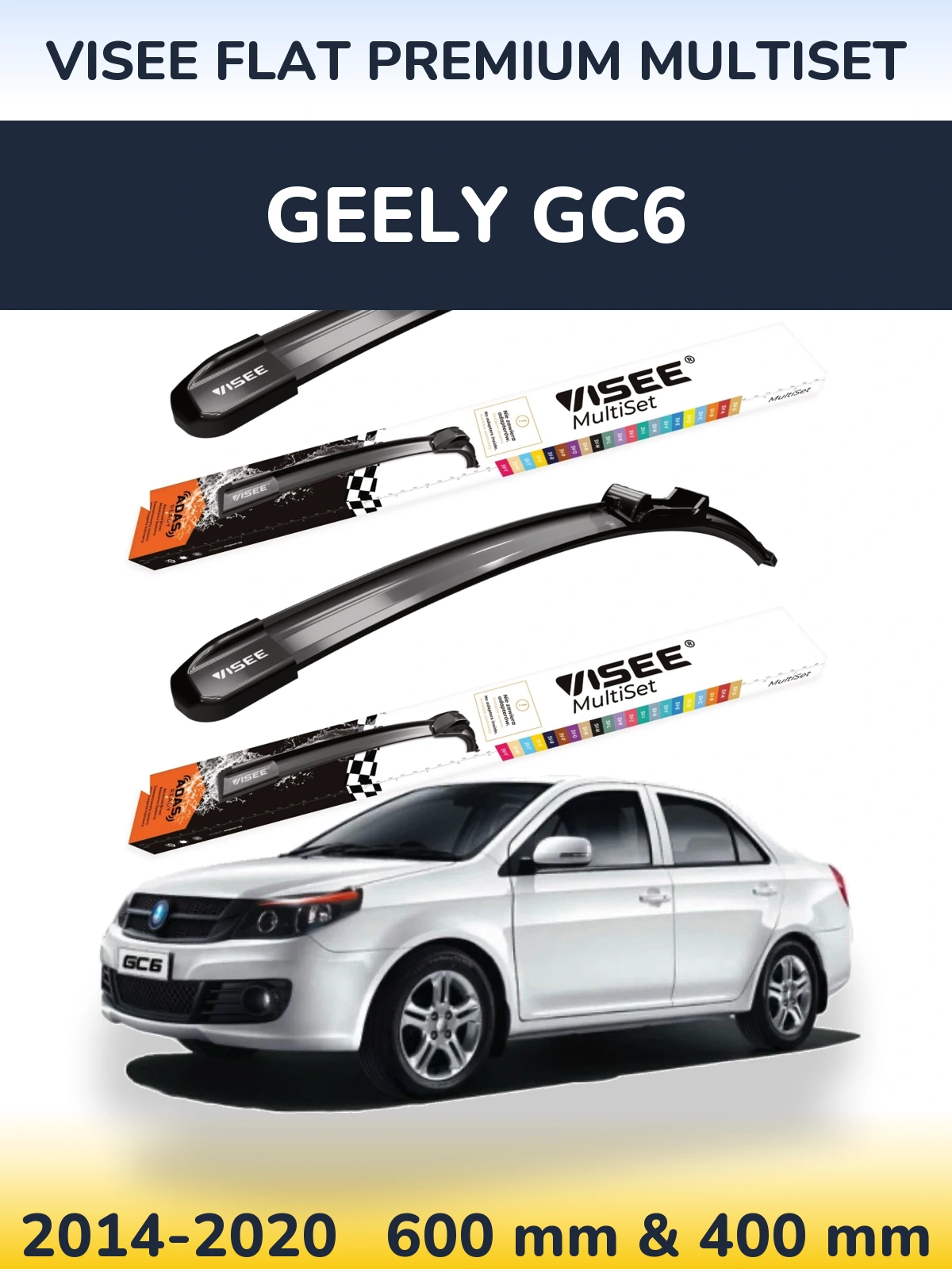 Front wiper blade set VISEE FLAT PREMIUM MultiSet 600 & 400 mm for Geely GC6 2014-2020