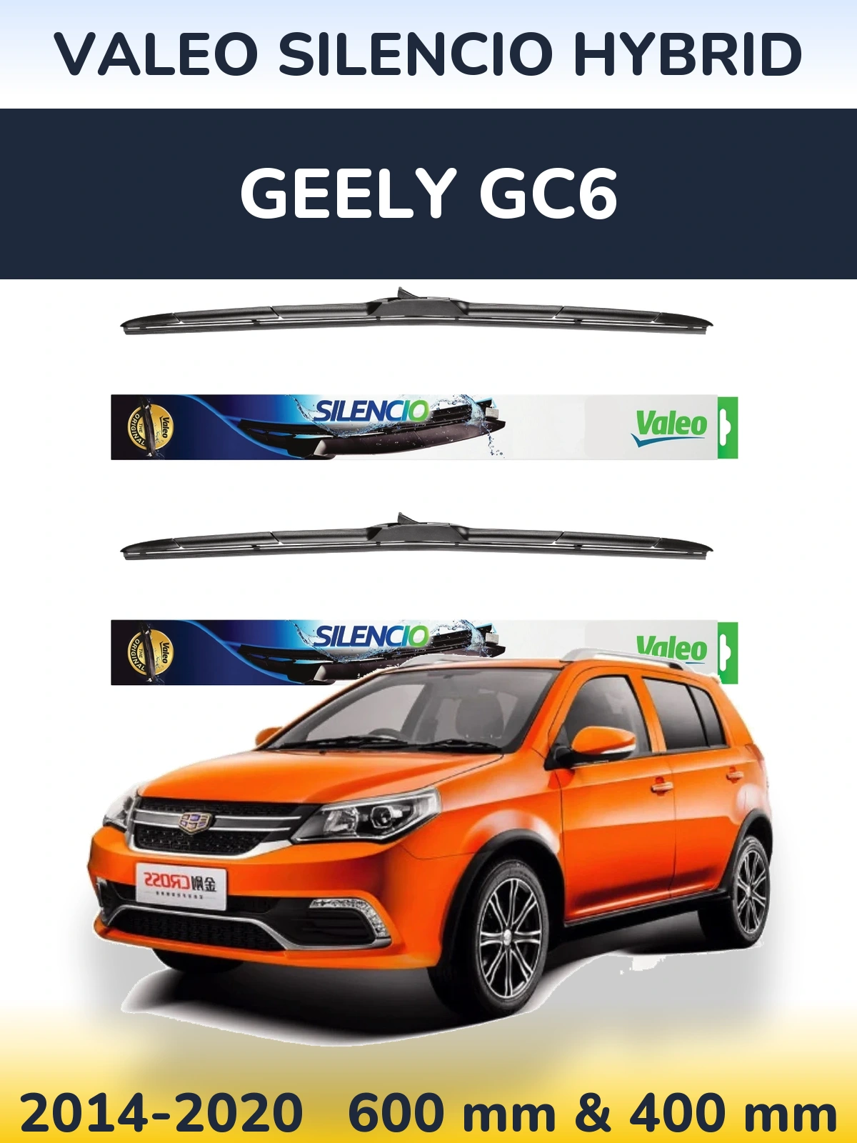Front wiper blade set Valeo Silencio Hybrid 600 & 400 mm for Geely GC6 2014-2020