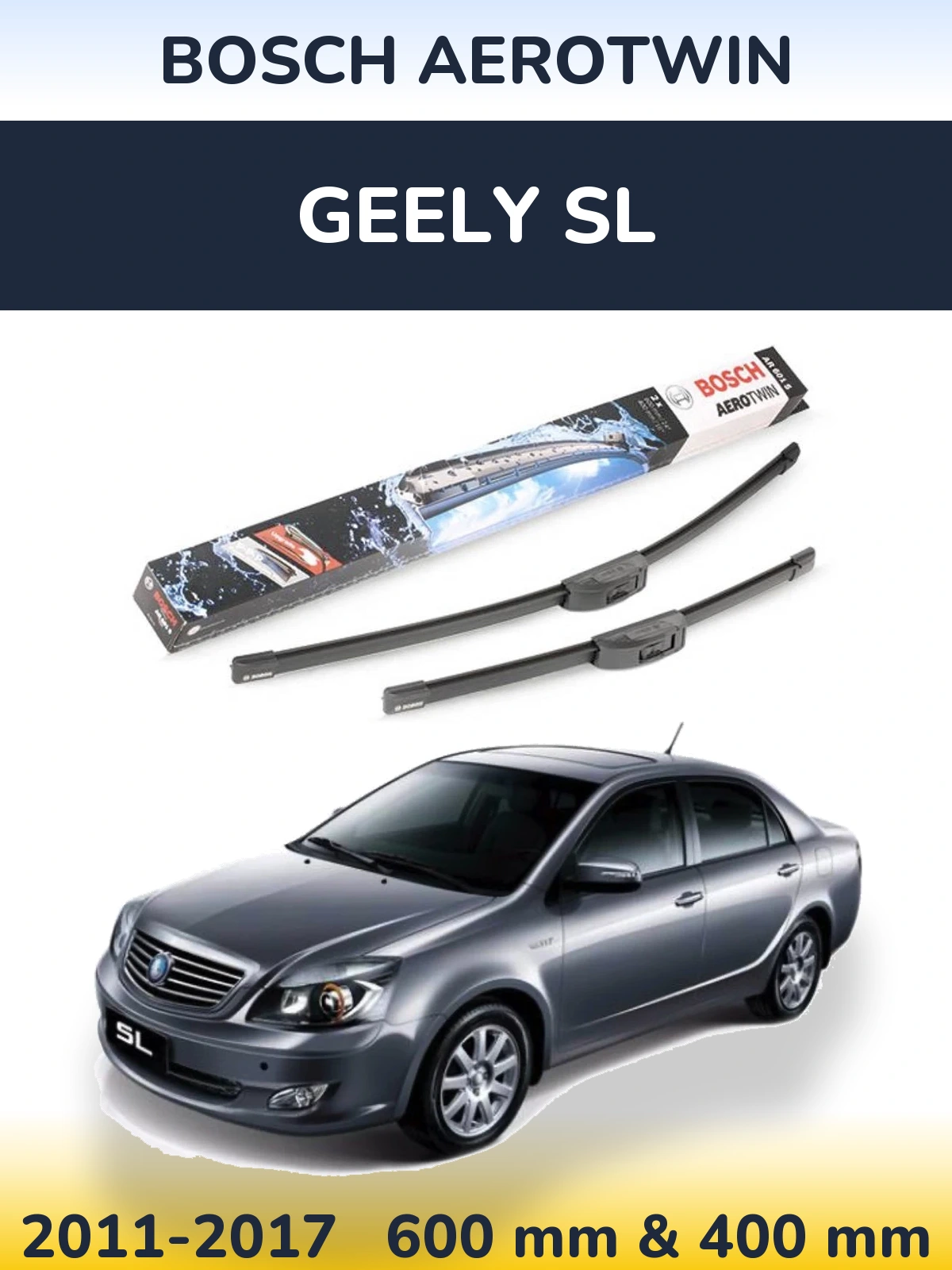 Komplet przednich wycieraczek BOSCH AeroTwin 600 & 400 mm do Geely SL 2011-2017