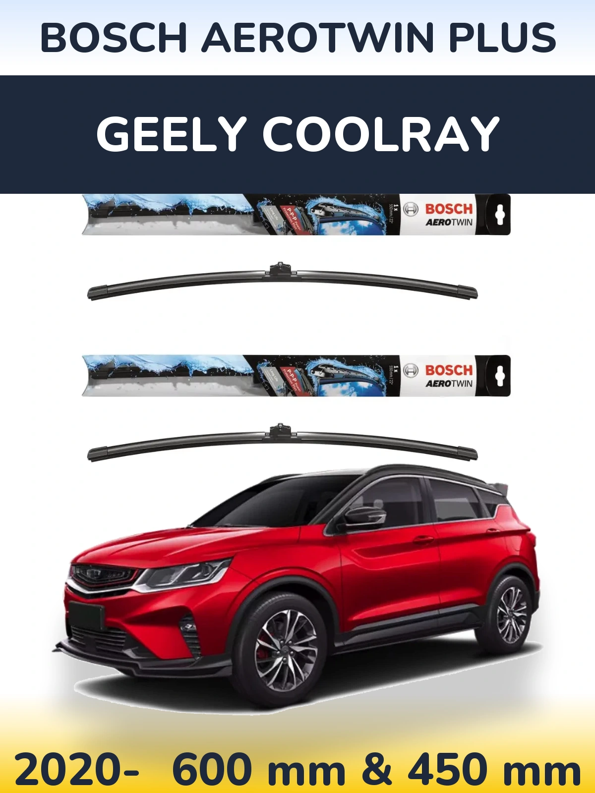 Komplet przednich wycieraczek BOSCH AeroTwin Plus 600 & 450 mm do Geely Coolray 2020-2026