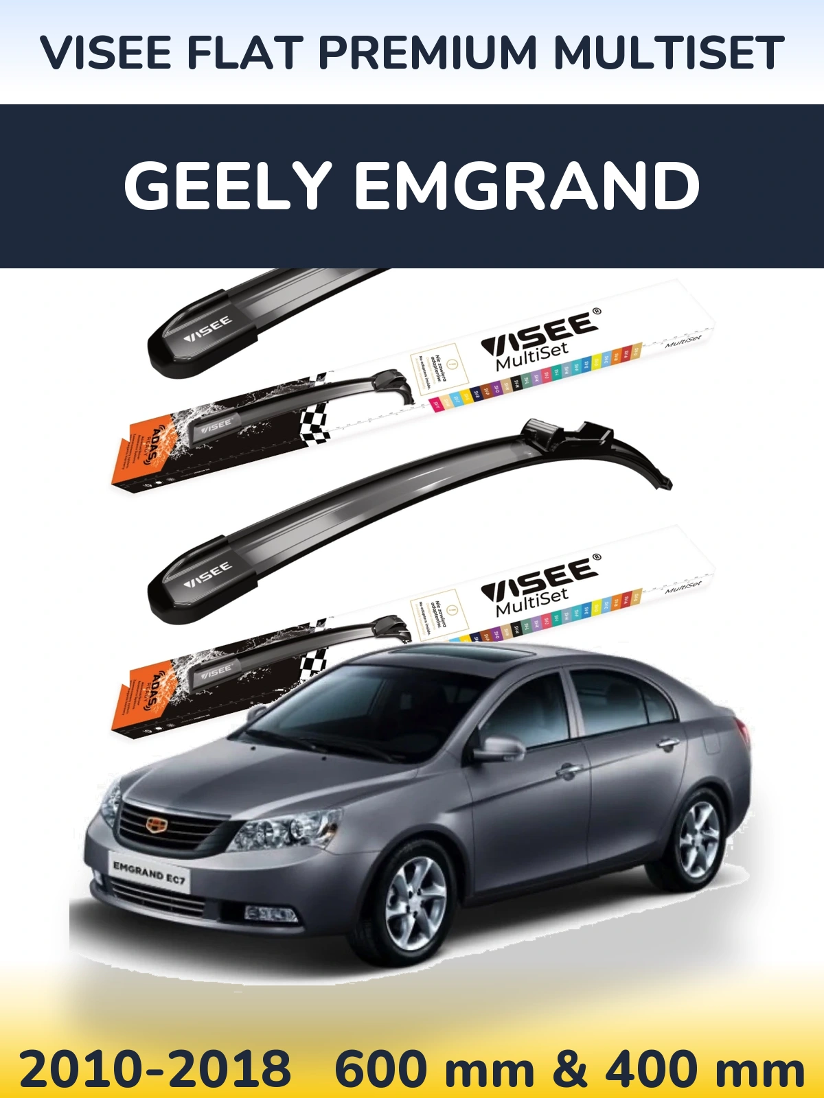 Front wiper blade set VISEE FLAT PREMIUM MultiSet 600 & 400 mm for Geely Emgrand 2010-2018