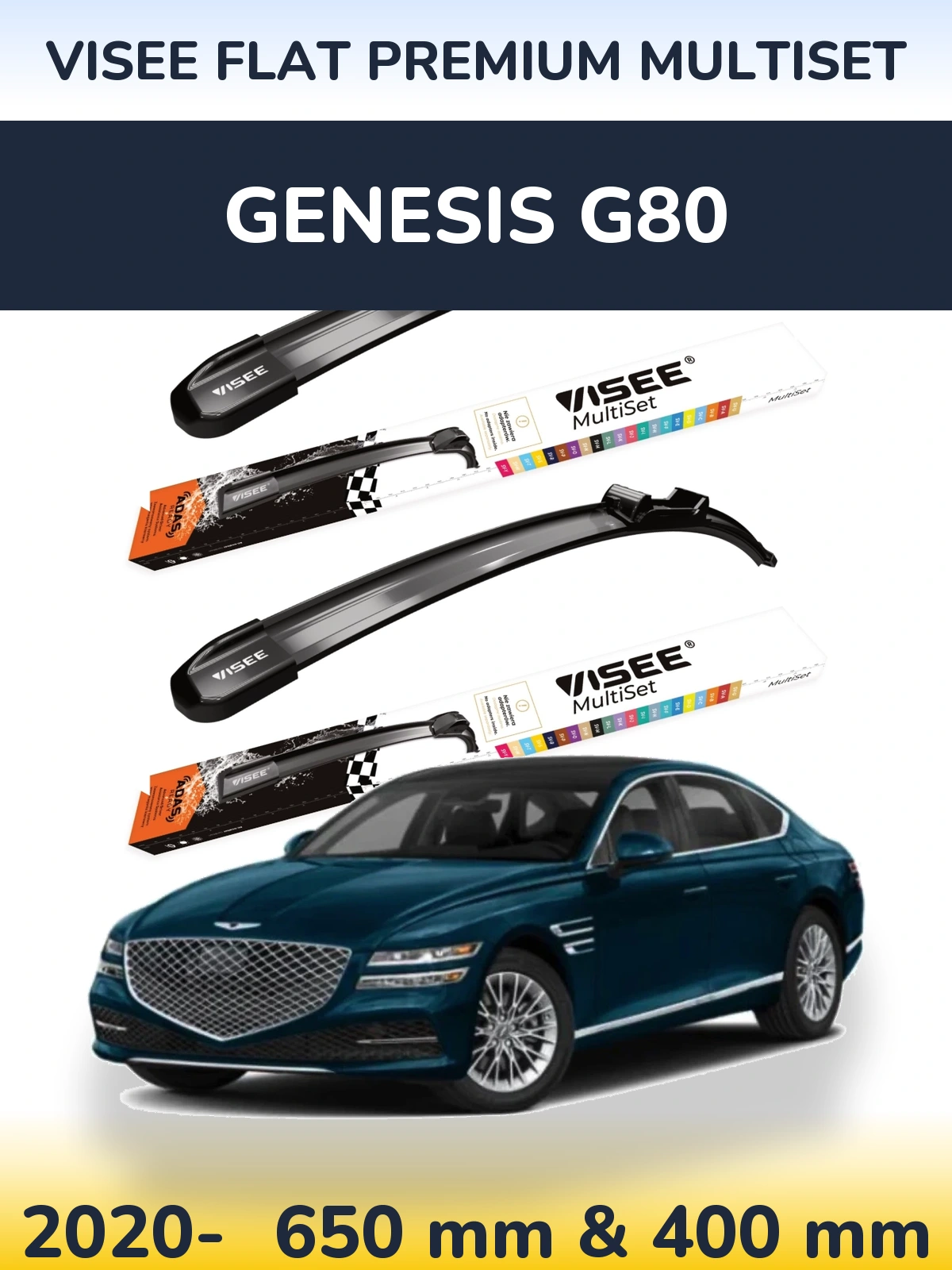 Komplet przednich wycieraczek VISEE FLAT PREMIUM MultiSet 650 & 400 mm do Genesis G80 2020-2026