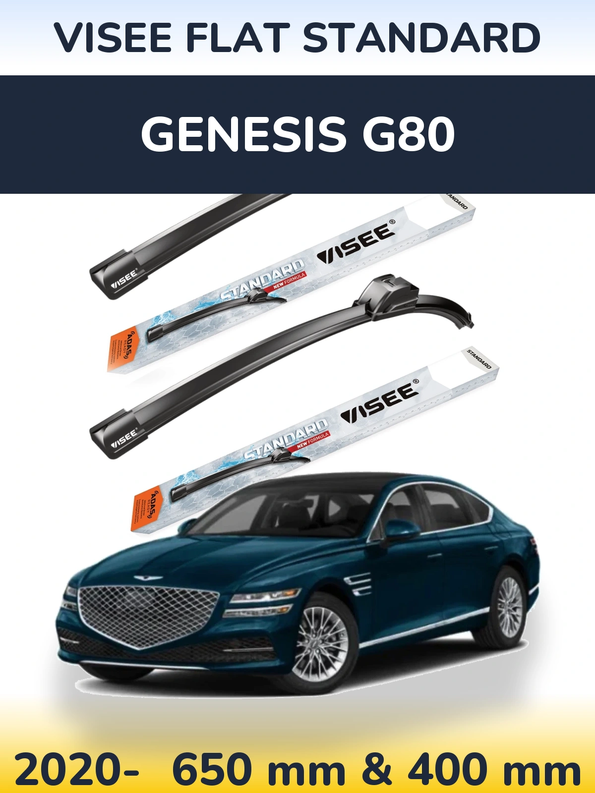 Komplet przednich wycieraczek VISEE FLAT STANDARD 650 & 400 mm do Genesis G80 2020-2026