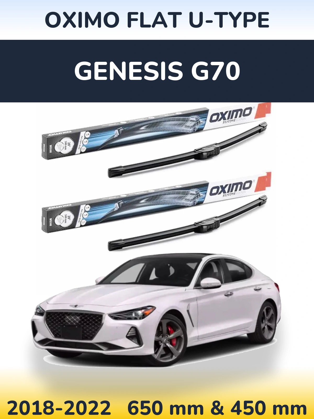 Komplet przednich wycieraczek Oximo Flat U-type 650 & 450 mm do Genesis G70 2018-2022