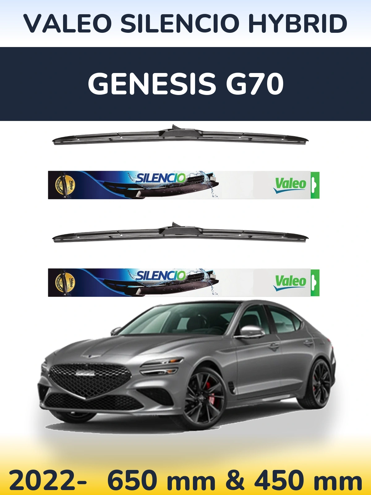 Komplet przednich wycieraczek Valeo Silencio Hybrid 650 & 450 mm do Genesis G70 2022-2026