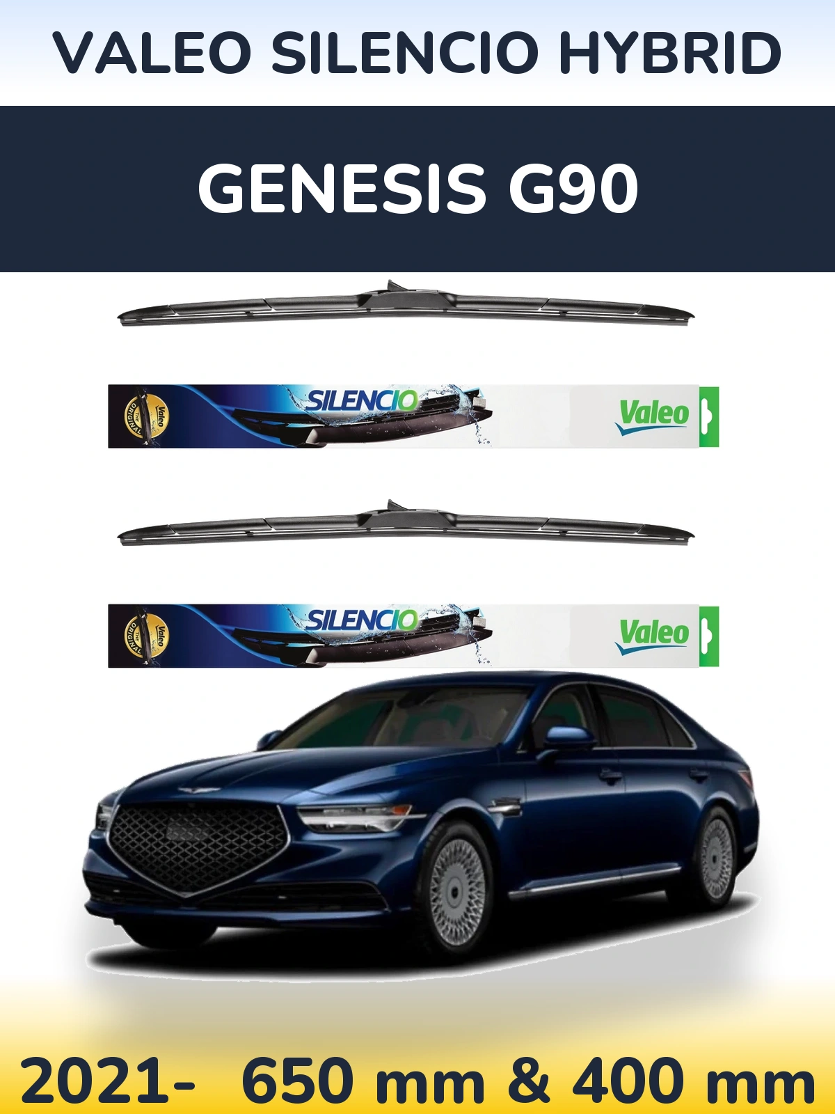 Komplet przednich wycieraczek Valeo Silencio Hybrid 650 & 400 mm do Genesis G90 2021-2026