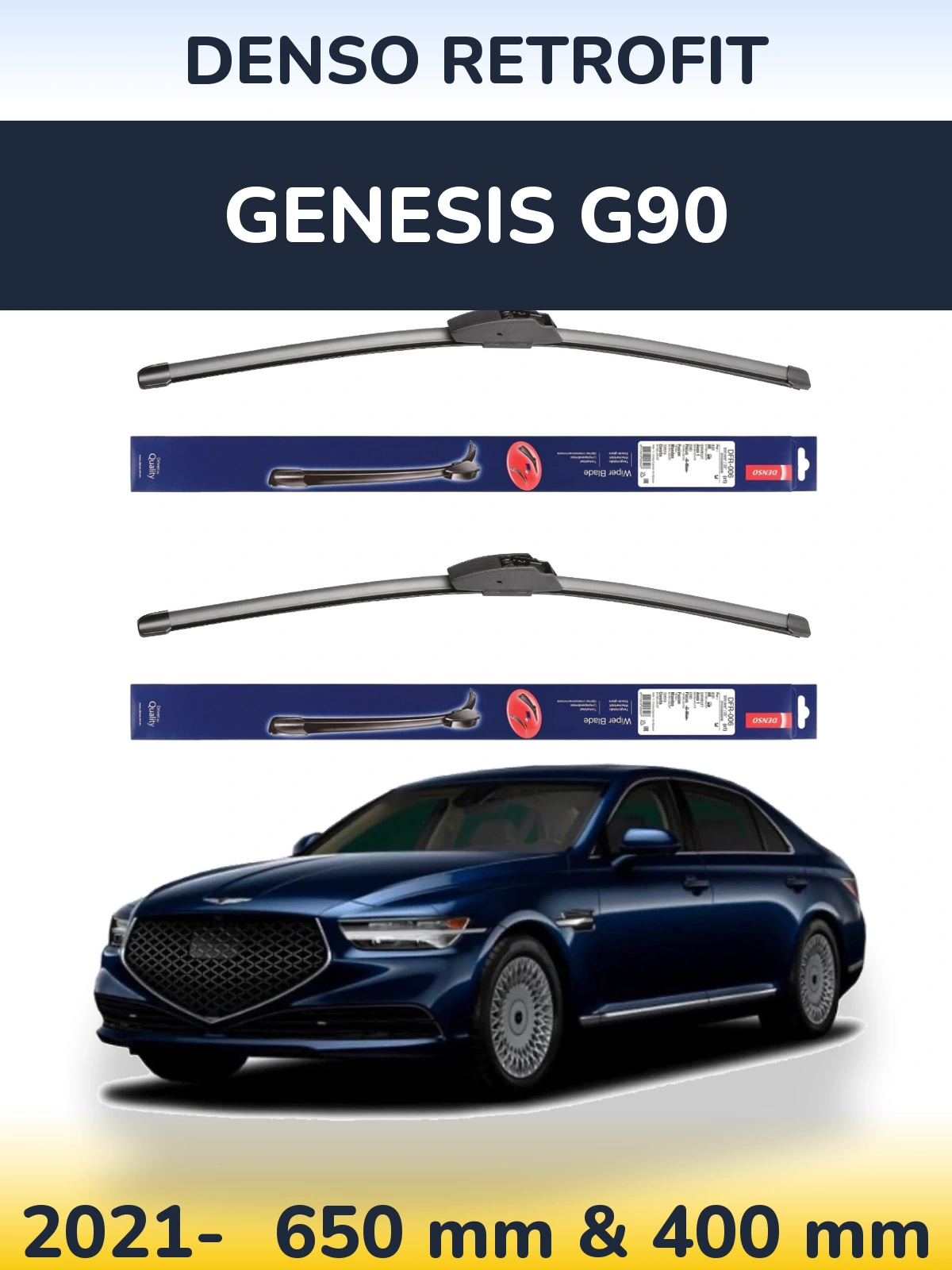 Front wiper blade set Denso Retrofit 650 & 400 mm for Genesis G90 2021-2026