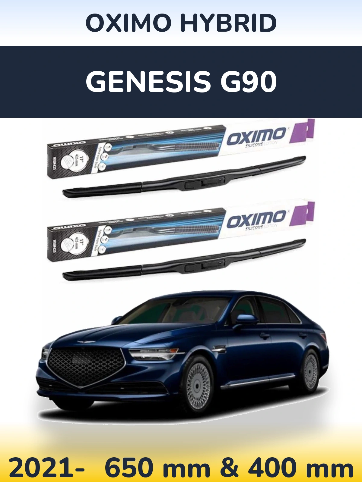 Комплект передних дворников Oximo Hybrid 650 & 400 мм для Genesis G90 2021-2026