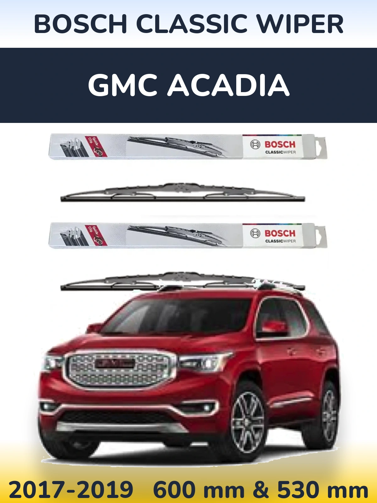Комплект передних дворников BOSCH Classic Wiper 600 & 530 мм для GMC Acadia 2017-2019