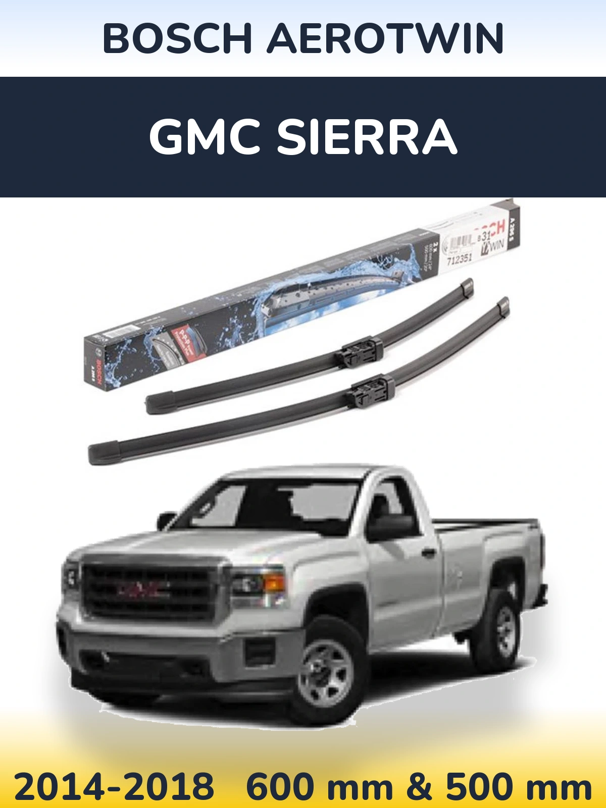Front wiper blade set BOSCH AeroTwin 600 & 500 mm for GMC Sierra 2014-2018