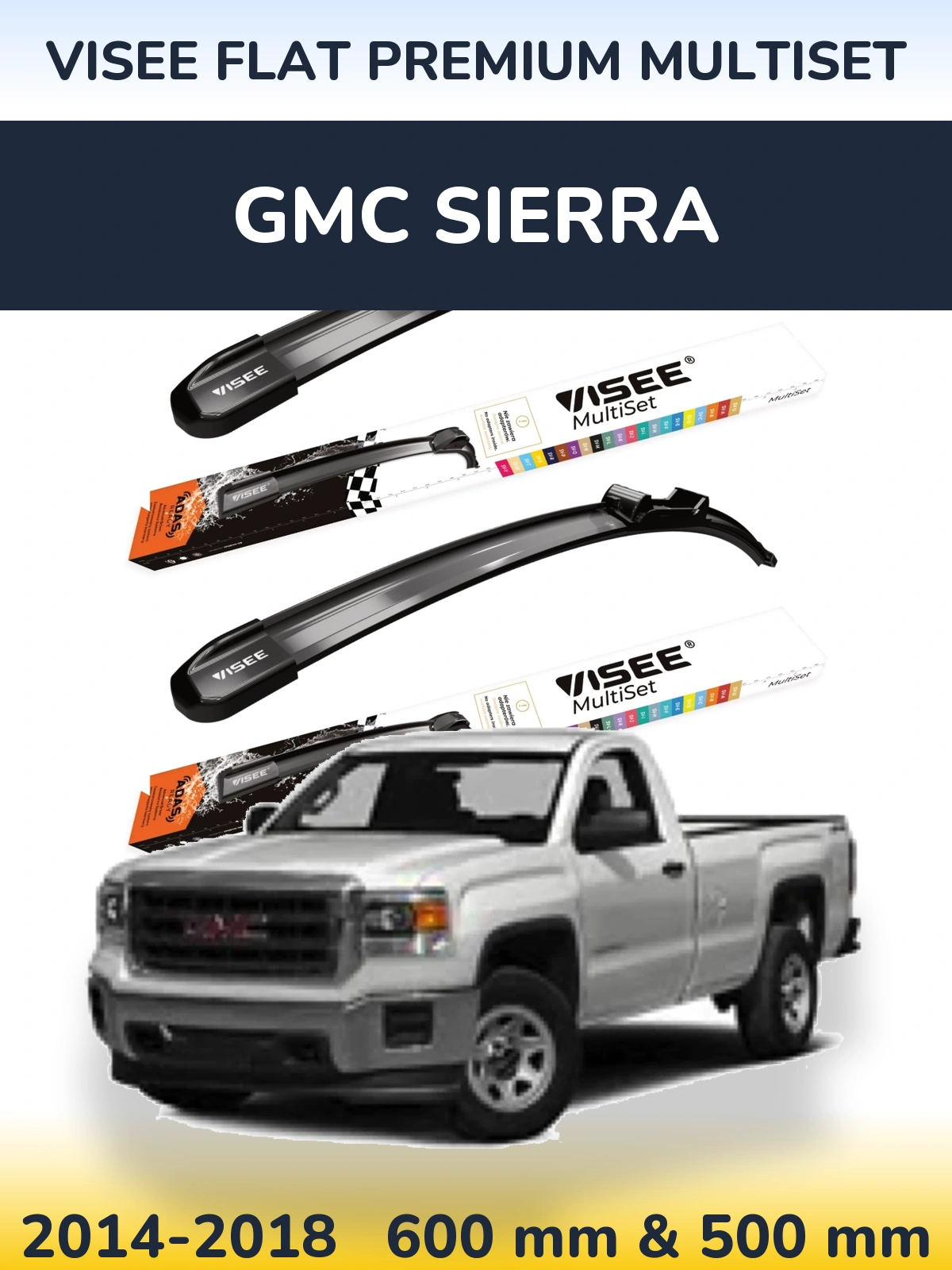 Komplet przednich wycieraczek VISEE FLAT PREMIUM MultiSet 600 & 500 mm do GMC Sierra 2014-2018