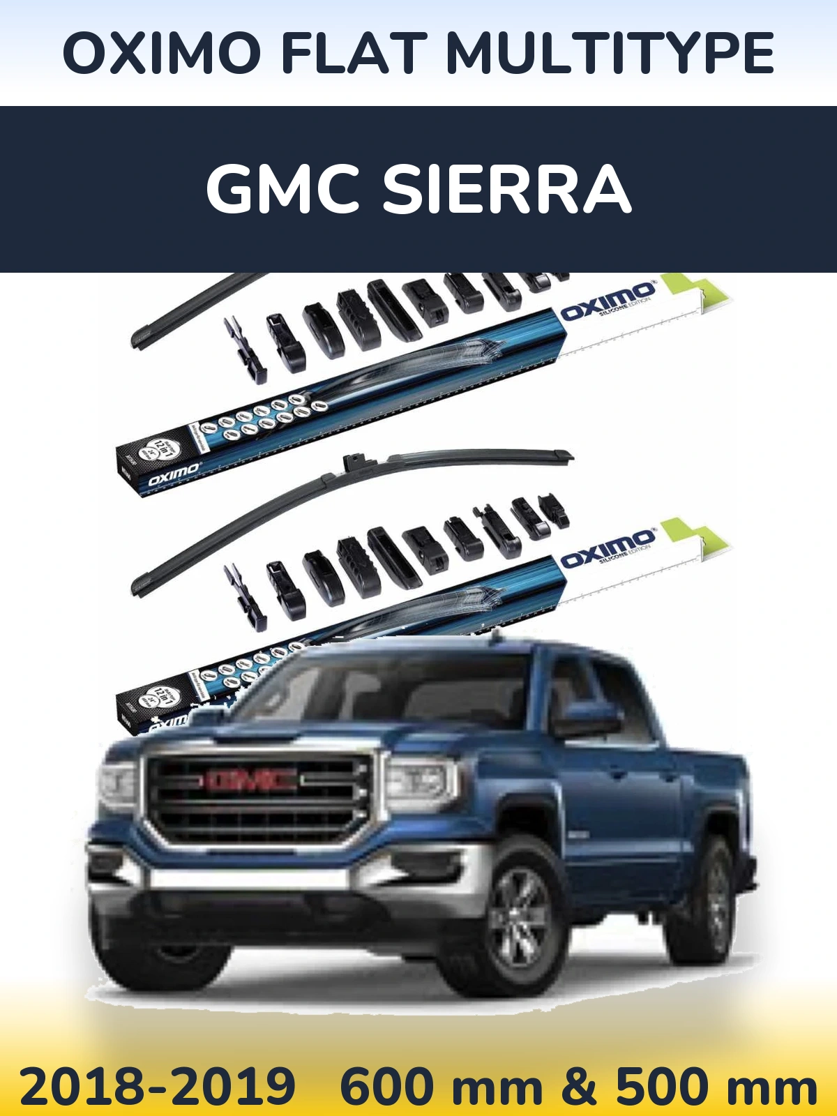 Комплект передних дворников Oximo Flat MultiТипe 600 & 500 мм для GMC Sierra 2018-2019