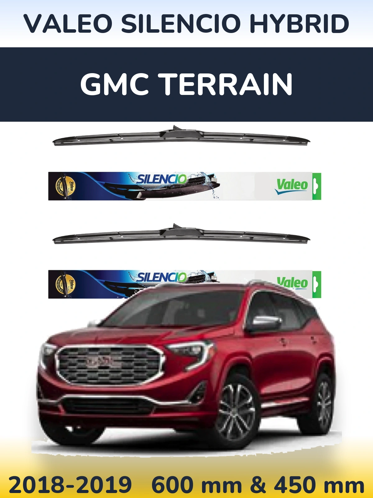 Комплект передних дворников Valeo Silencio Hybrid 600 & 450 мм для GMC Terrain 2018-2019