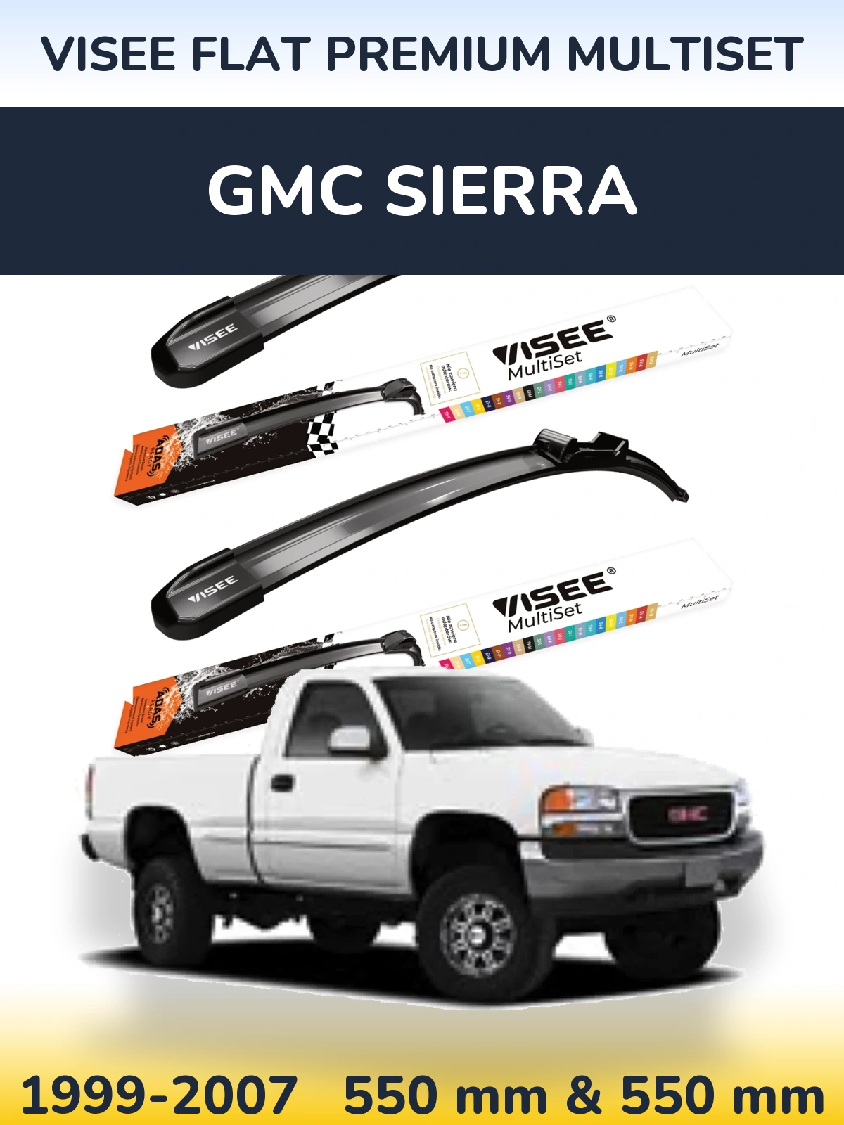 Front wiper blade set VISEE FLAT PREMIUM MultiSet 550 & 550 mm for GMC Sierra 1999-2007