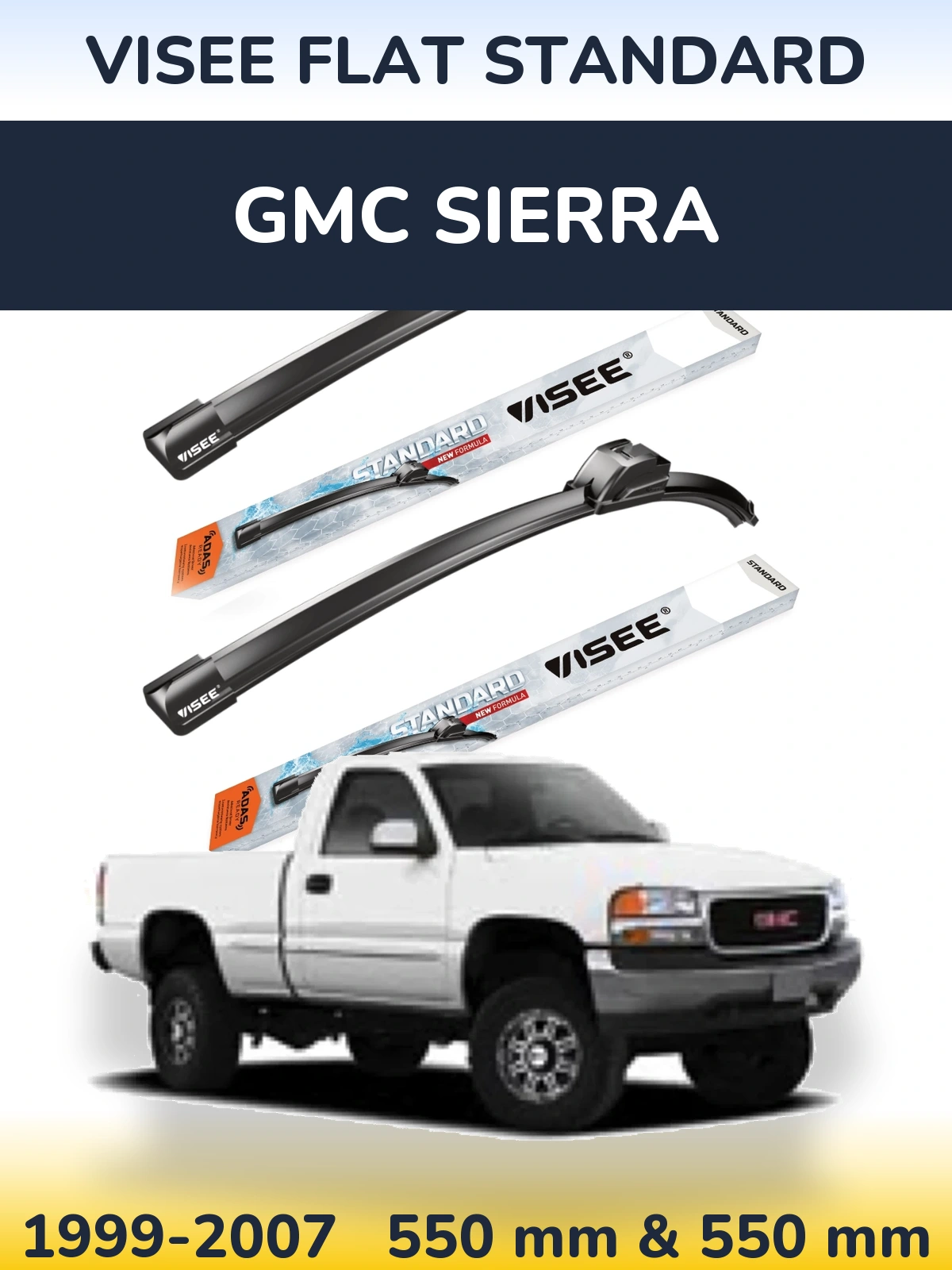 Front wiper blade set VISEE FLAT STANDARD 550 & 550 mm for GMC Sierra 1999-2007