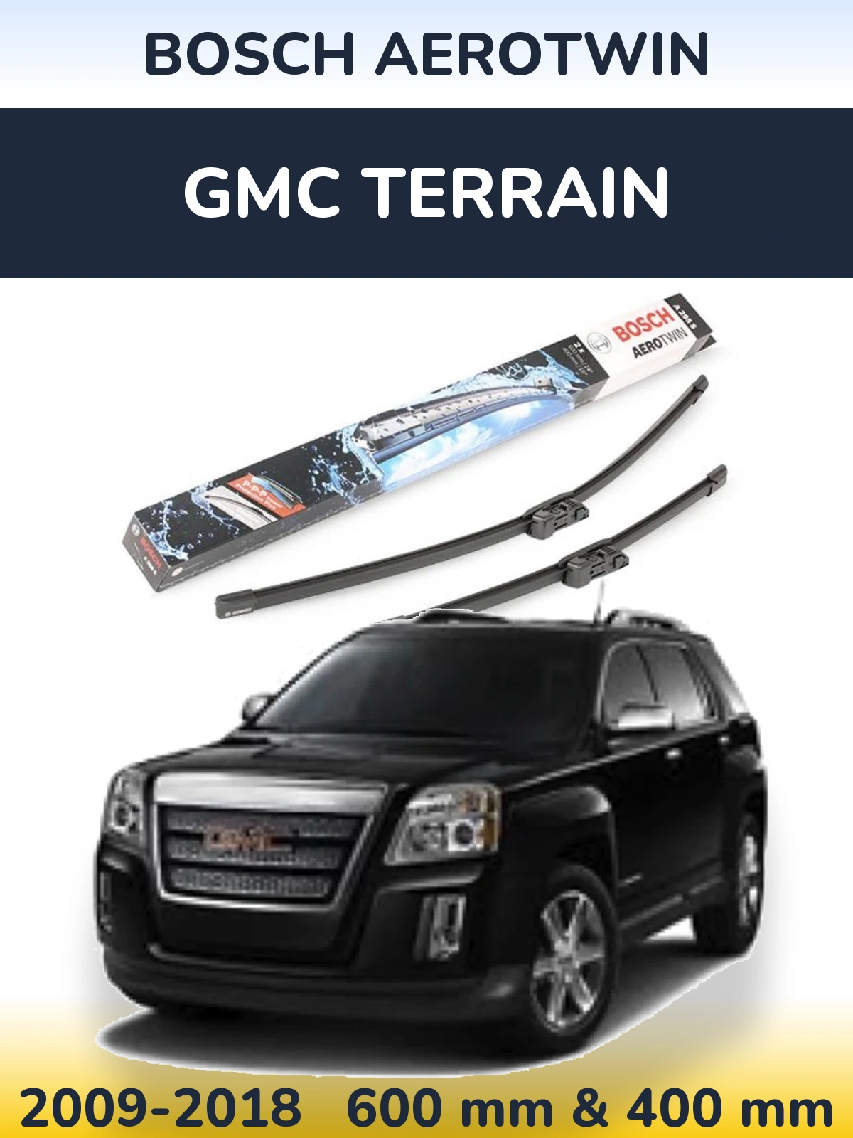 Front wiper blade set BOSCH AeroTwin 600 & 400 mm for GMC Terrain 2009-2018