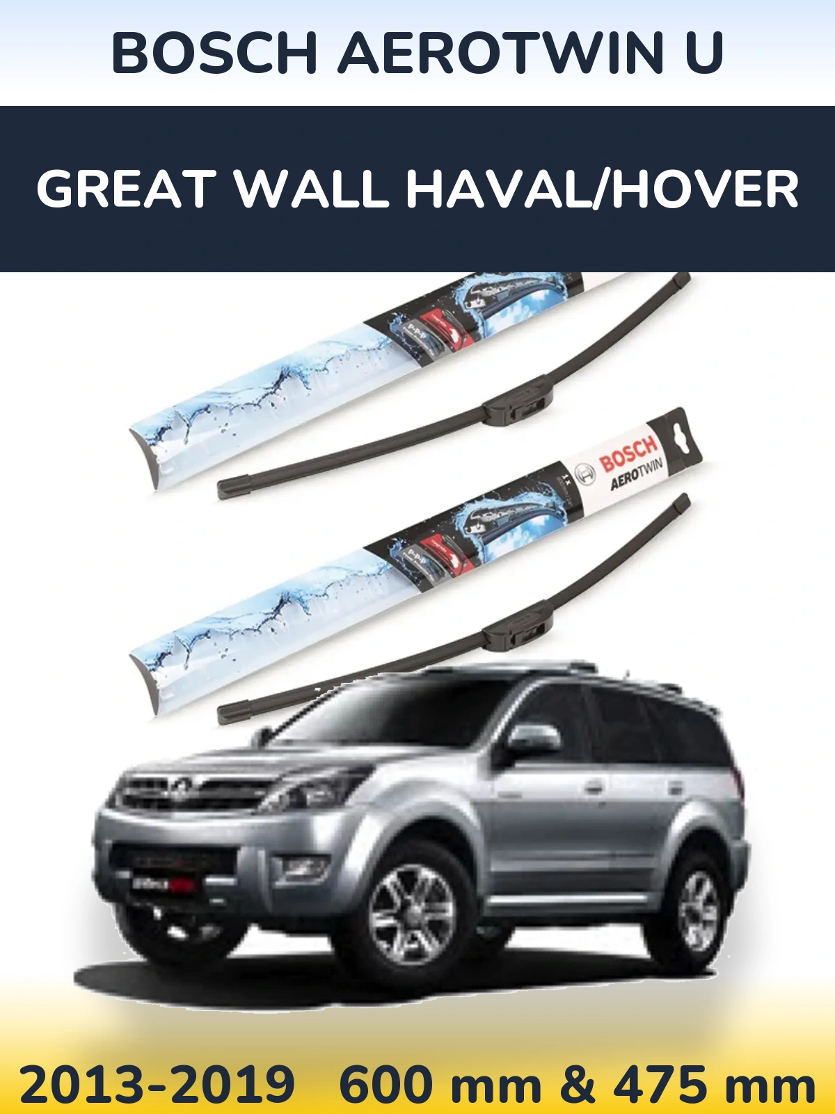 Komplet przednich wycieraczek BOSCH AeroTwin U 600 & 475 mm do Great Wall Haval/Hover 2013-2019