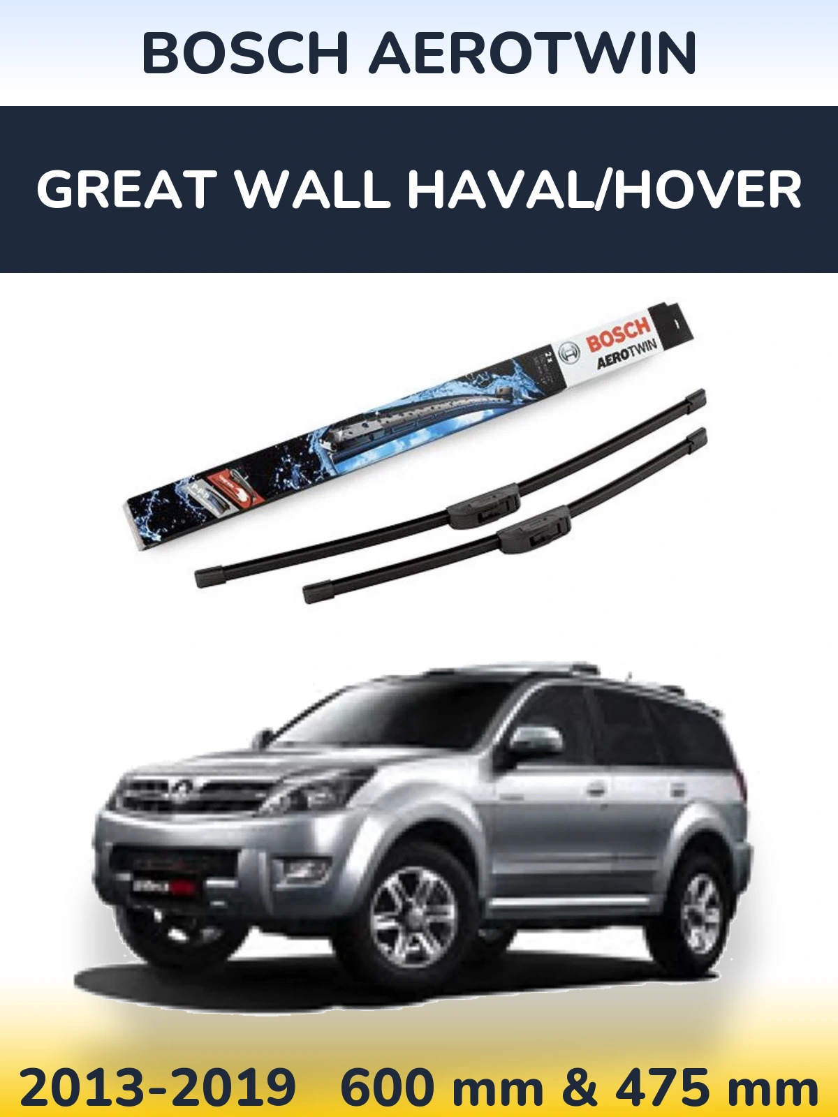 Front wiper blade set BOSCH AeroTwin 600 & 475 mm for Great Wall Haval/Hover 2013-2019