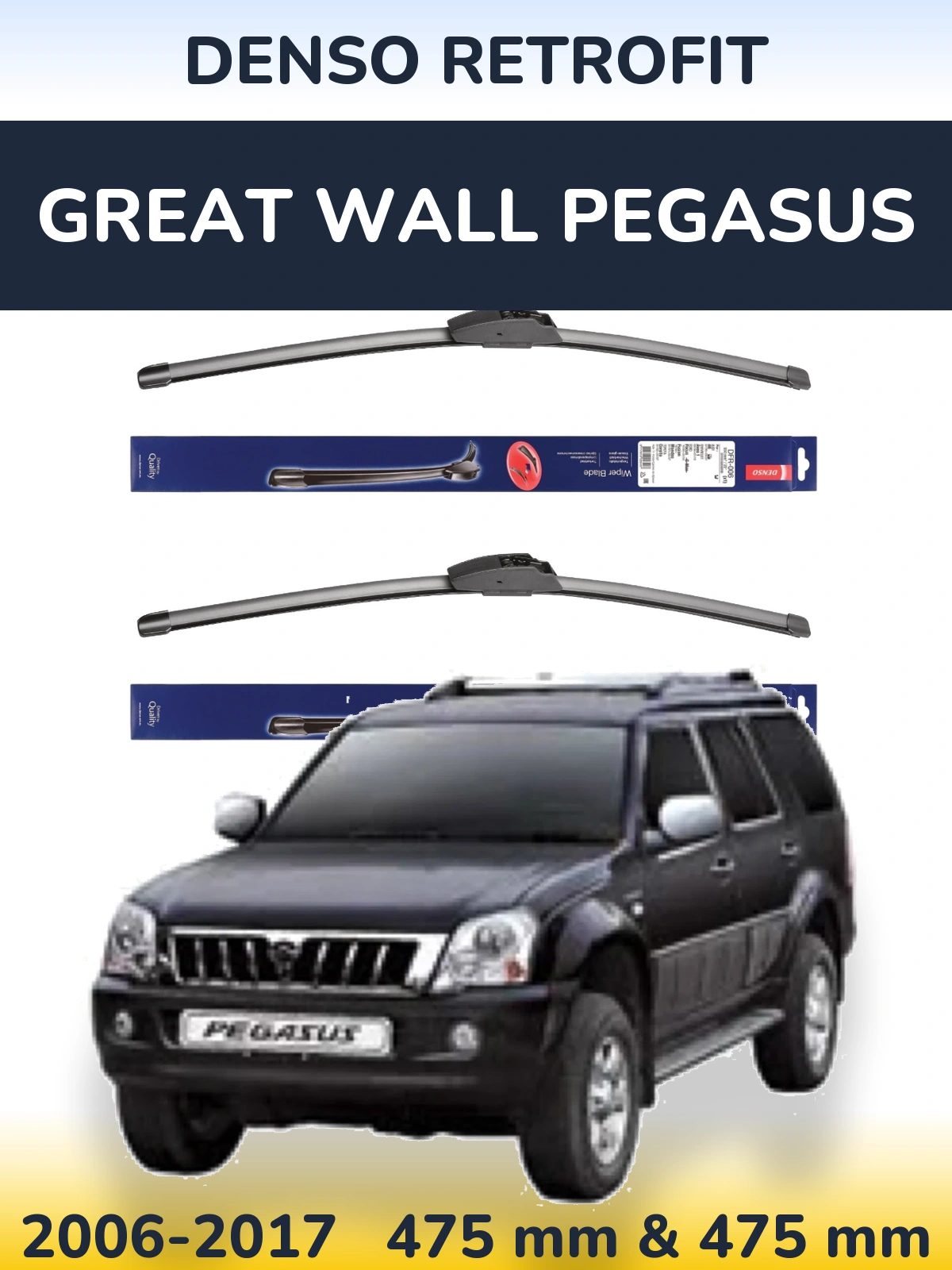 Komplet przednich wycieraczek Denso Retrofit 475 & 475 mm do Great Wall Pegasus 2006-2017