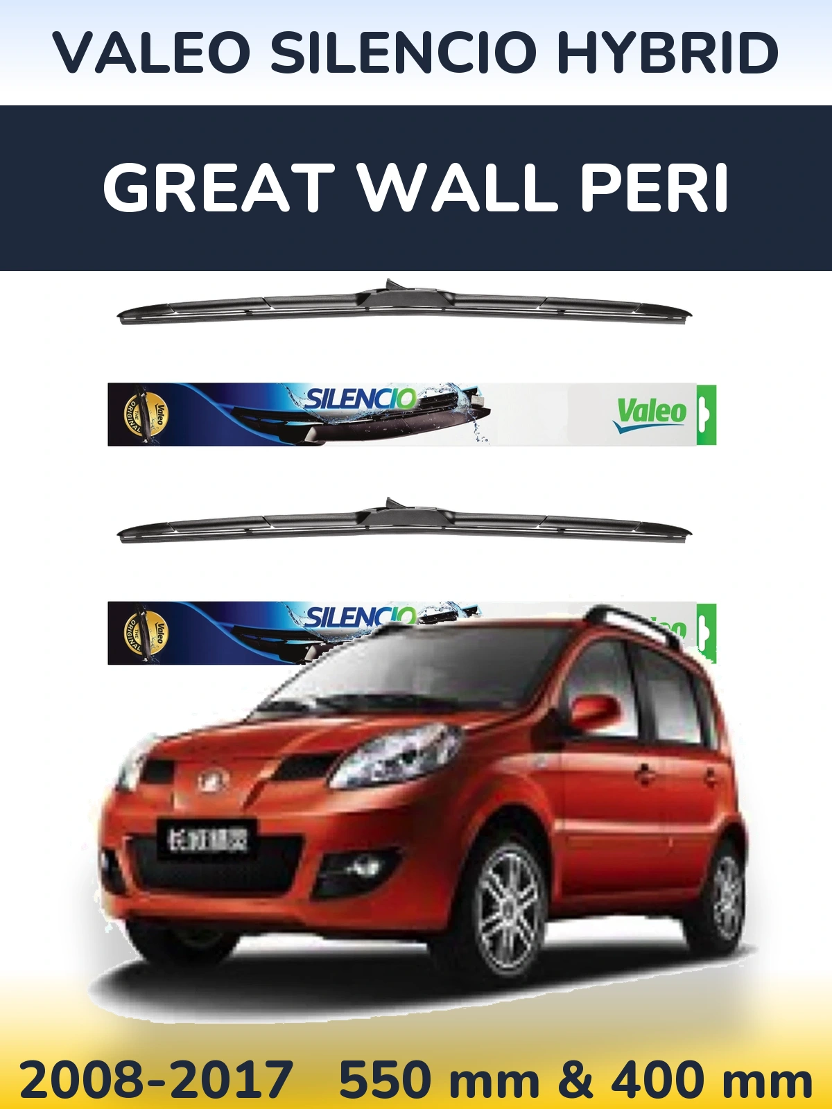 Komplet przednich wycieraczek Valeo Silencio Hybrid 550 & 400 mm do Great Wall Peri 2008-2017