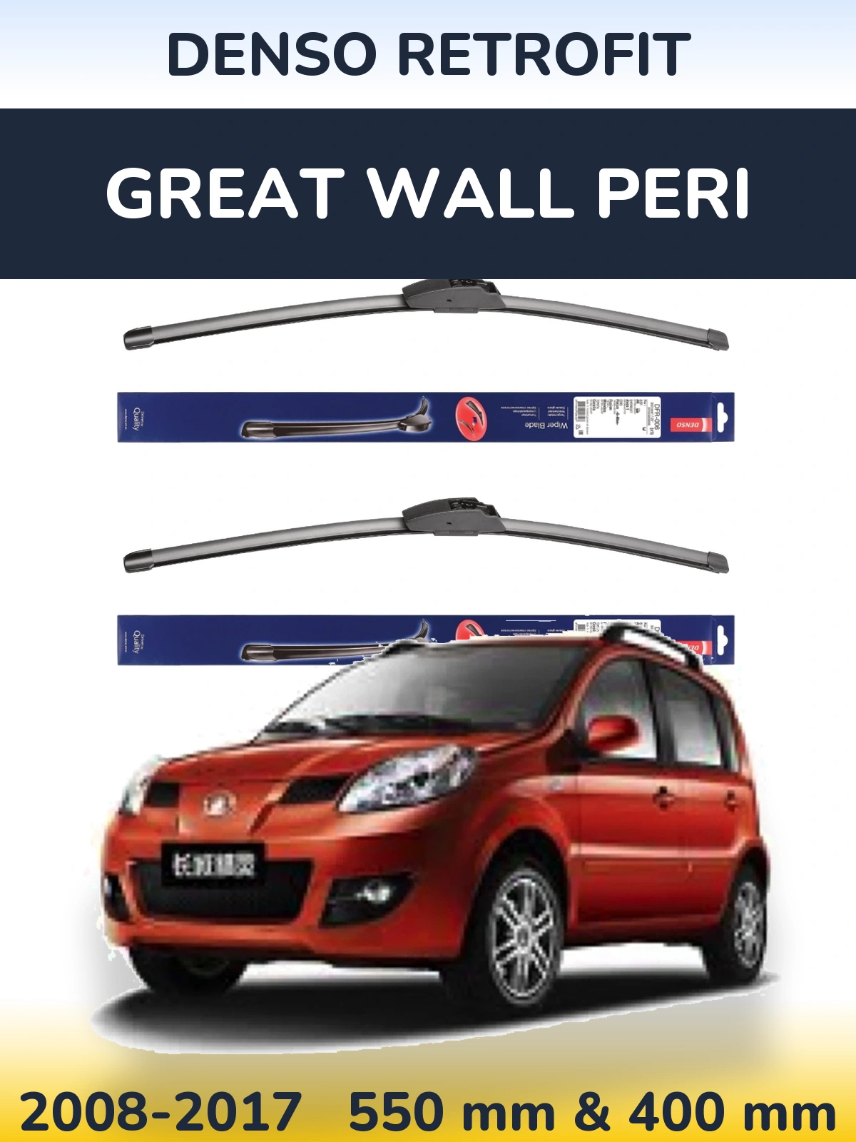 Komplet przednich wycieraczek Denso Retrofit 550 & 400 mm do Great Wall Peri 2008-2017