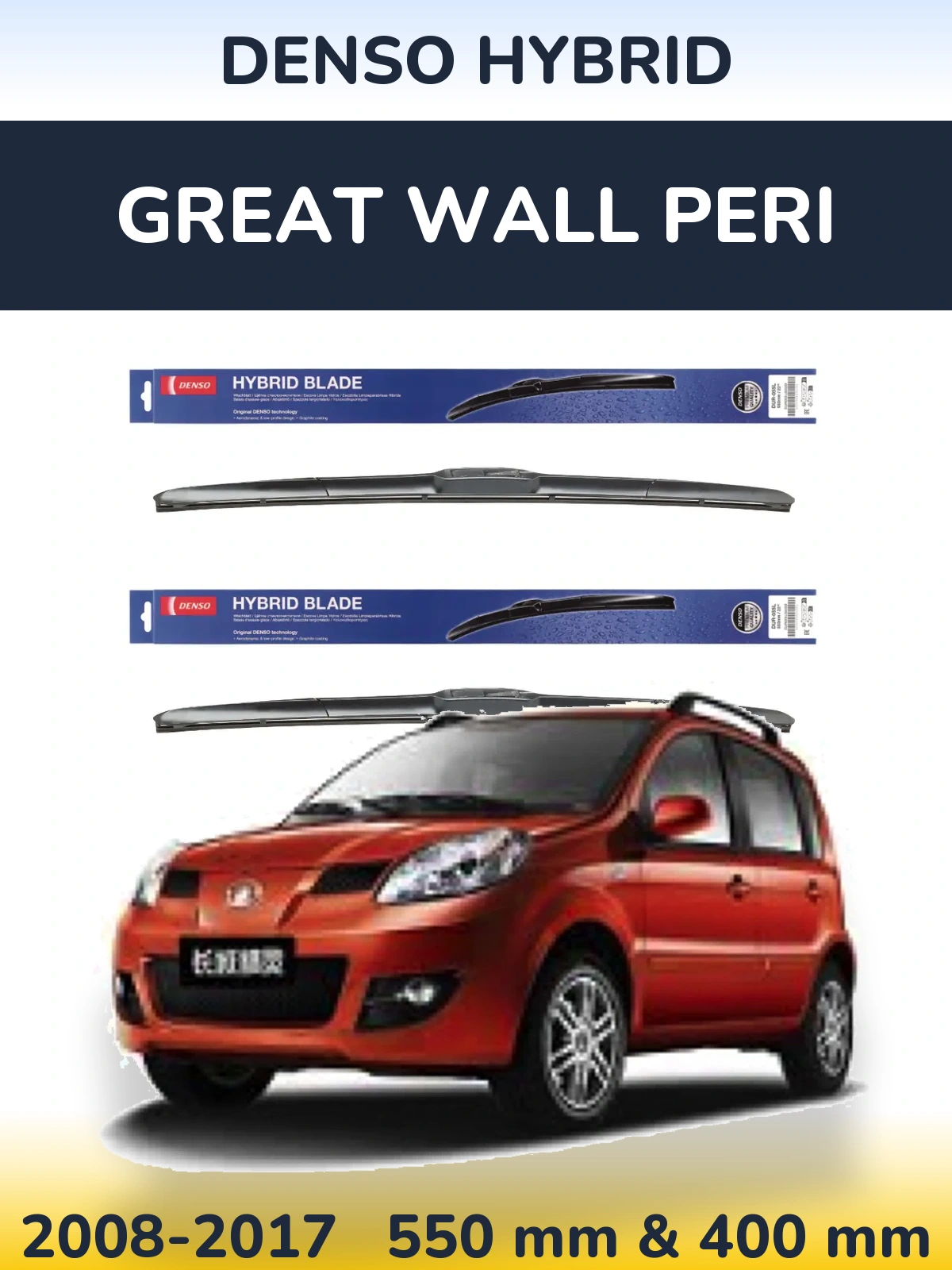 Komplet przednich wycieraczek Denso Hybrid 550 & 400 mm do Great Wall Peri 2008-2017