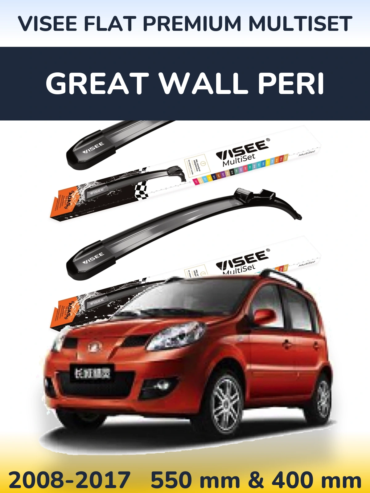 Komplet przednich wycieraczek VISEE FLAT PREMIUM MultiSet 550 & 400 mm do Great Wall Peri 2008-2017