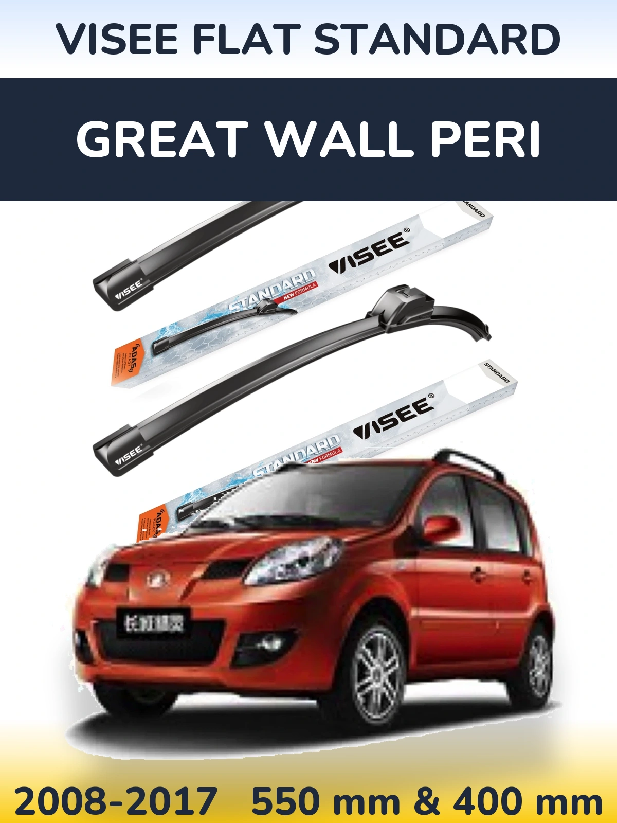 Komplet przednich wycieraczek VISEE FLAT STANDARD 550 & 400 mm do Great Wall Peri 2008-2017