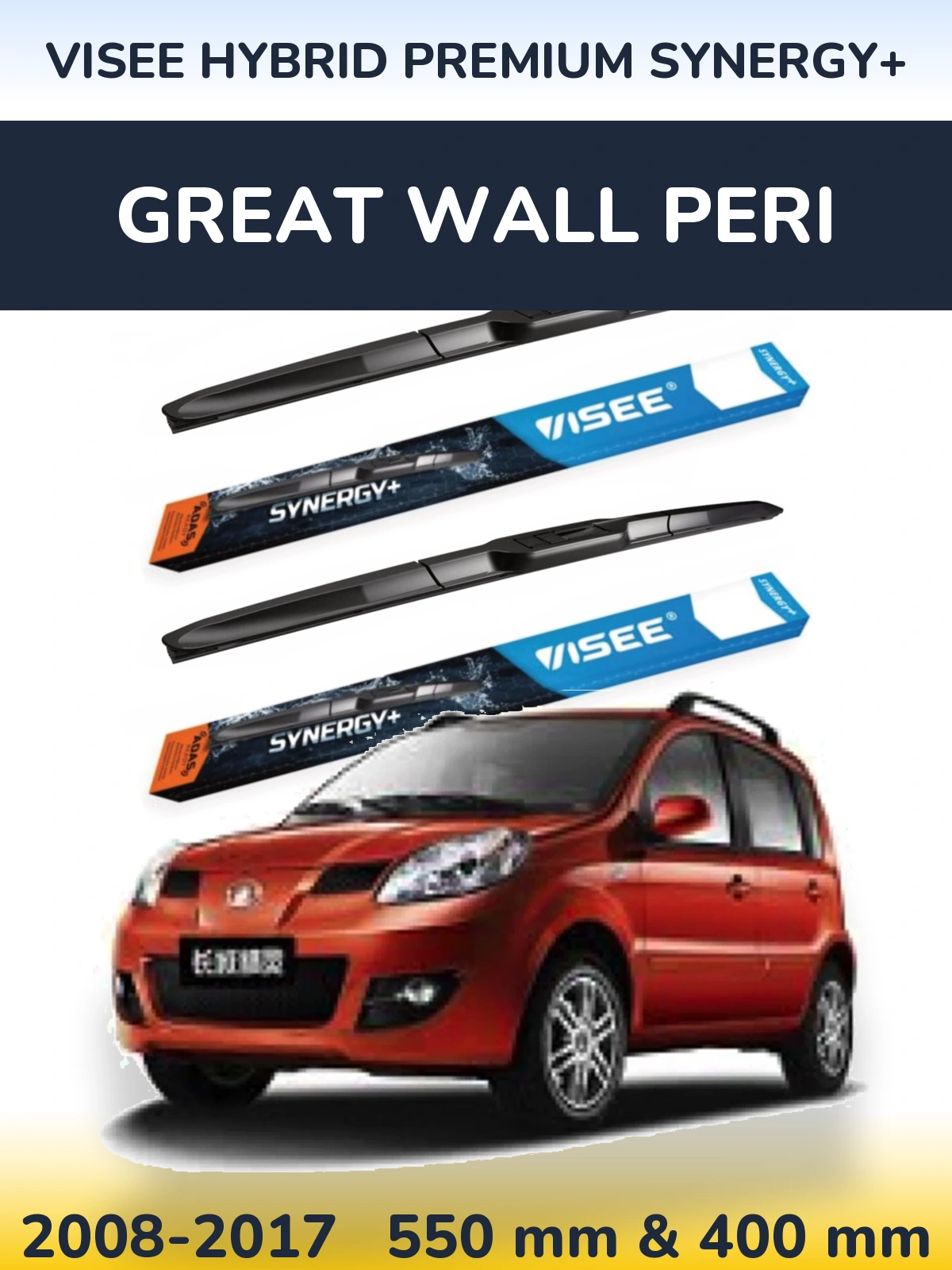 Komplet przednich wycieraczek VISEE HYBRID PREMIUM SYNERGY+ 550 & 400 mm do Great Wall Peri 2008-2017