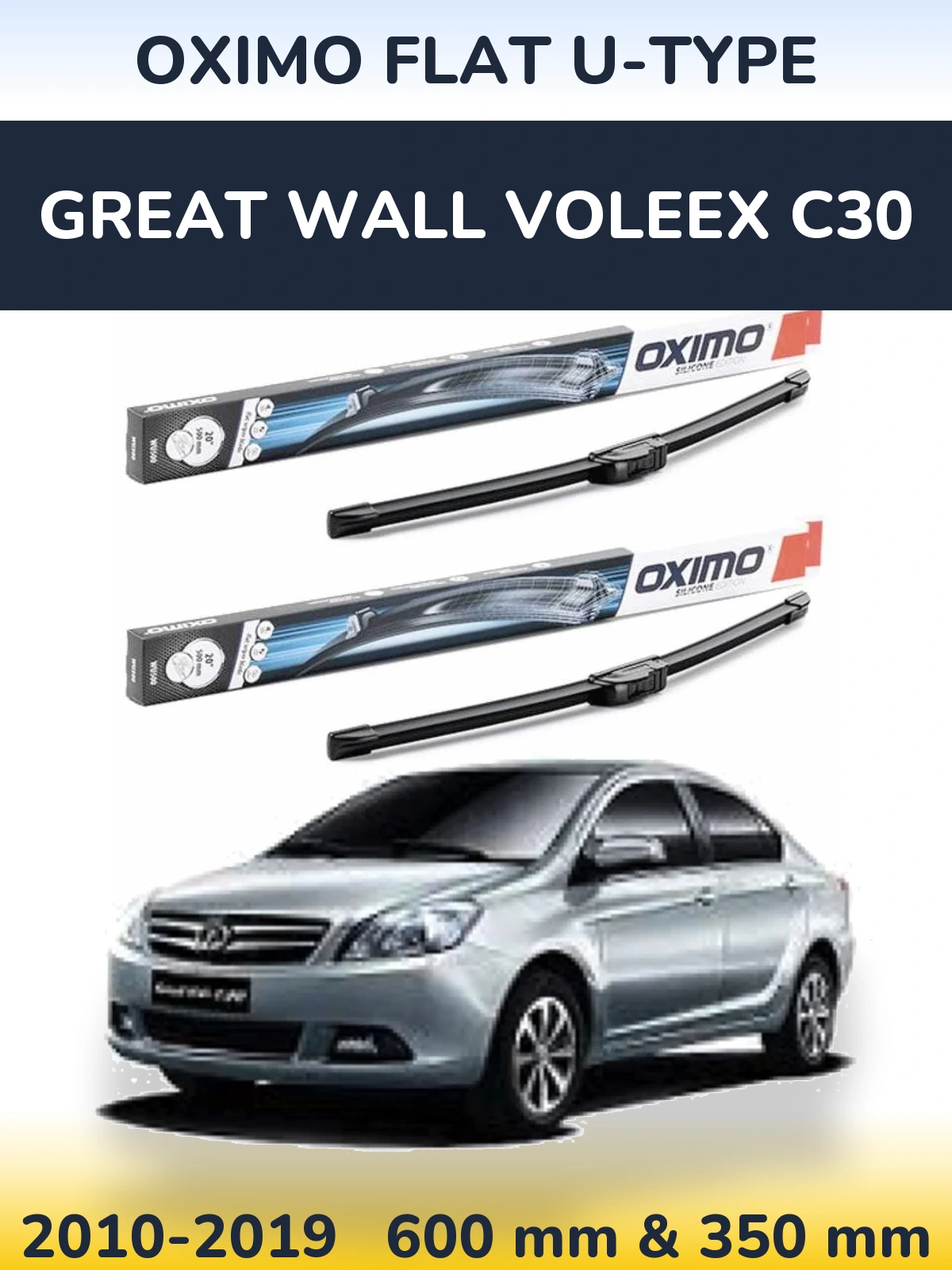 Front wiper blade set Oximo Flat U-type 600 & 350 mm for Great Wall Voleex C30 2010-2019