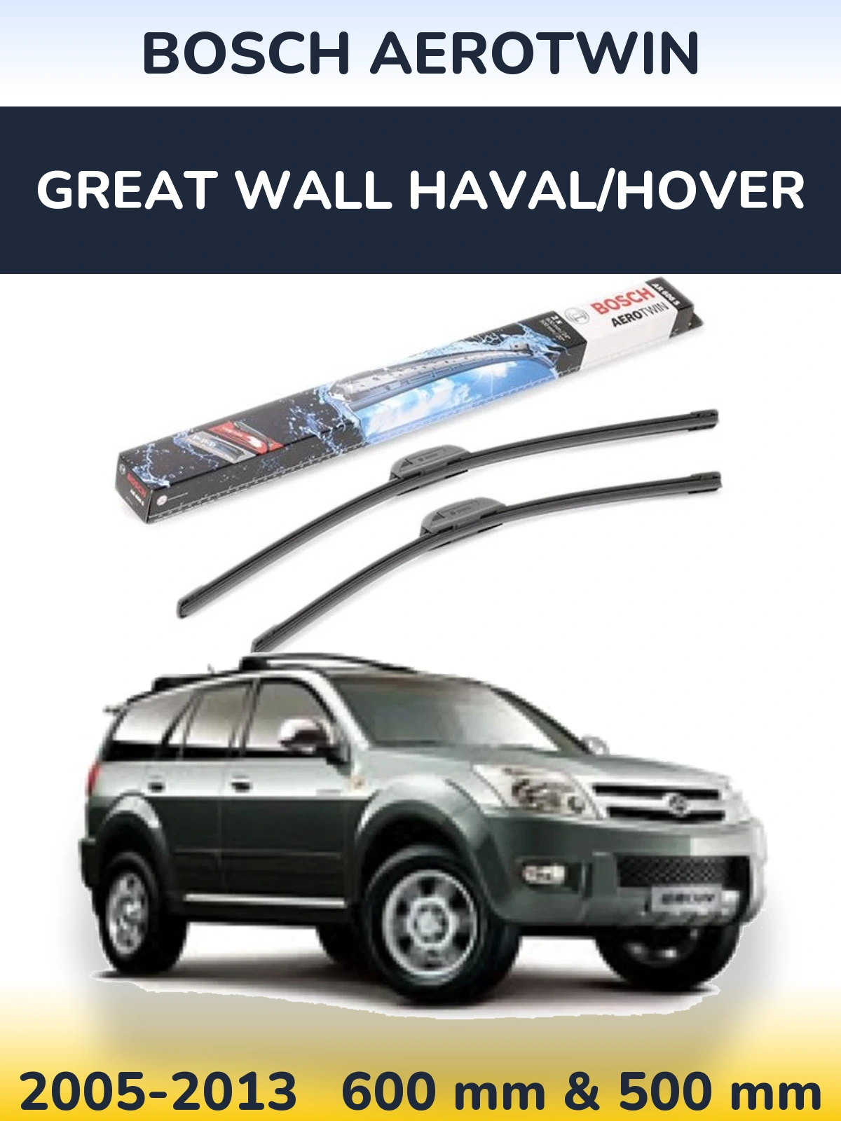 Komplet przednich wycieraczek BOSCH AeroTwin 600 & 500 mm do Great Wall Haval/Hover 2005-2013