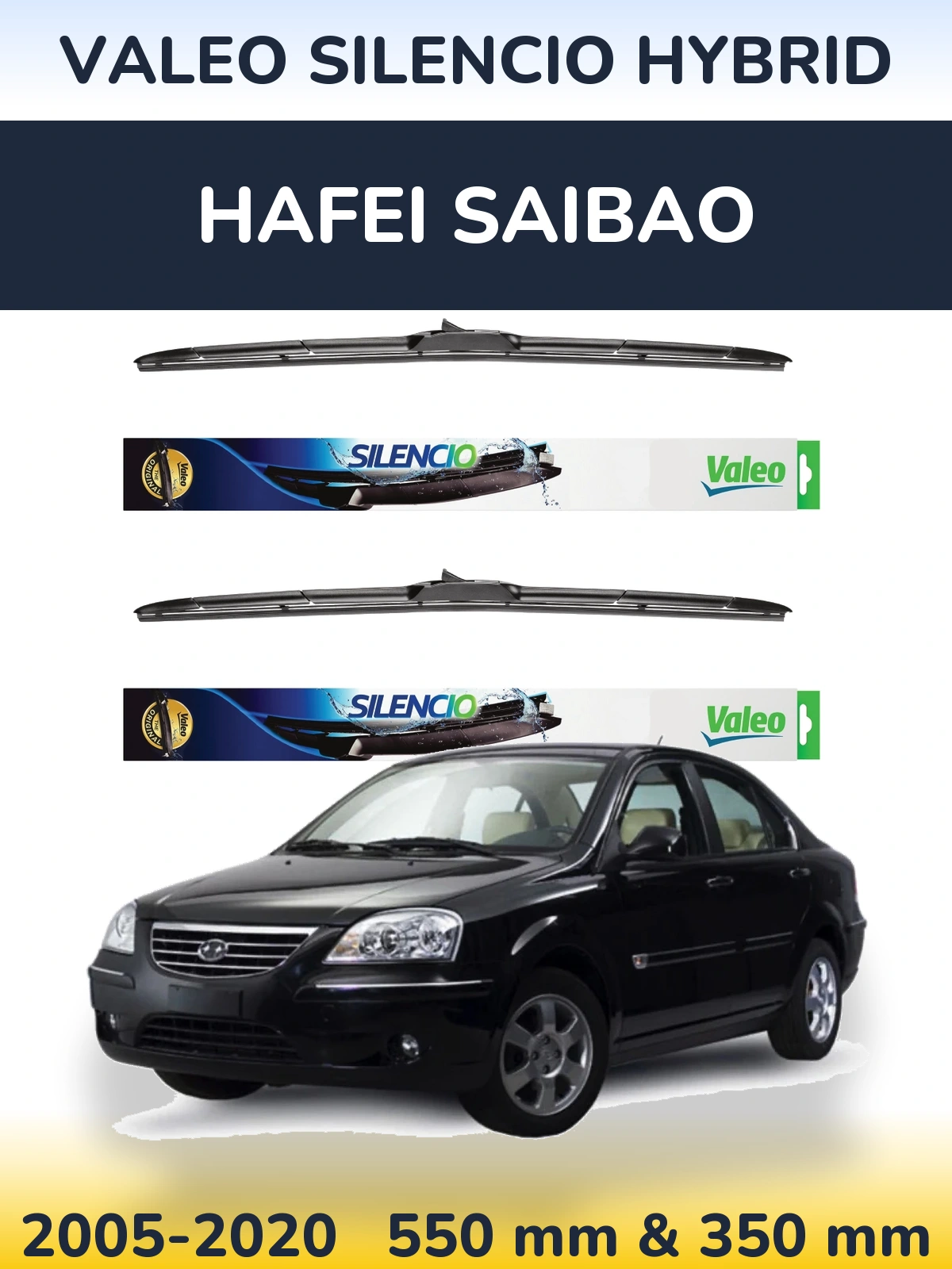Komplet przednich wycieraczek Valeo Silencio Hybrid 550 & 350 mm do Hafei Saibao 2005-2020