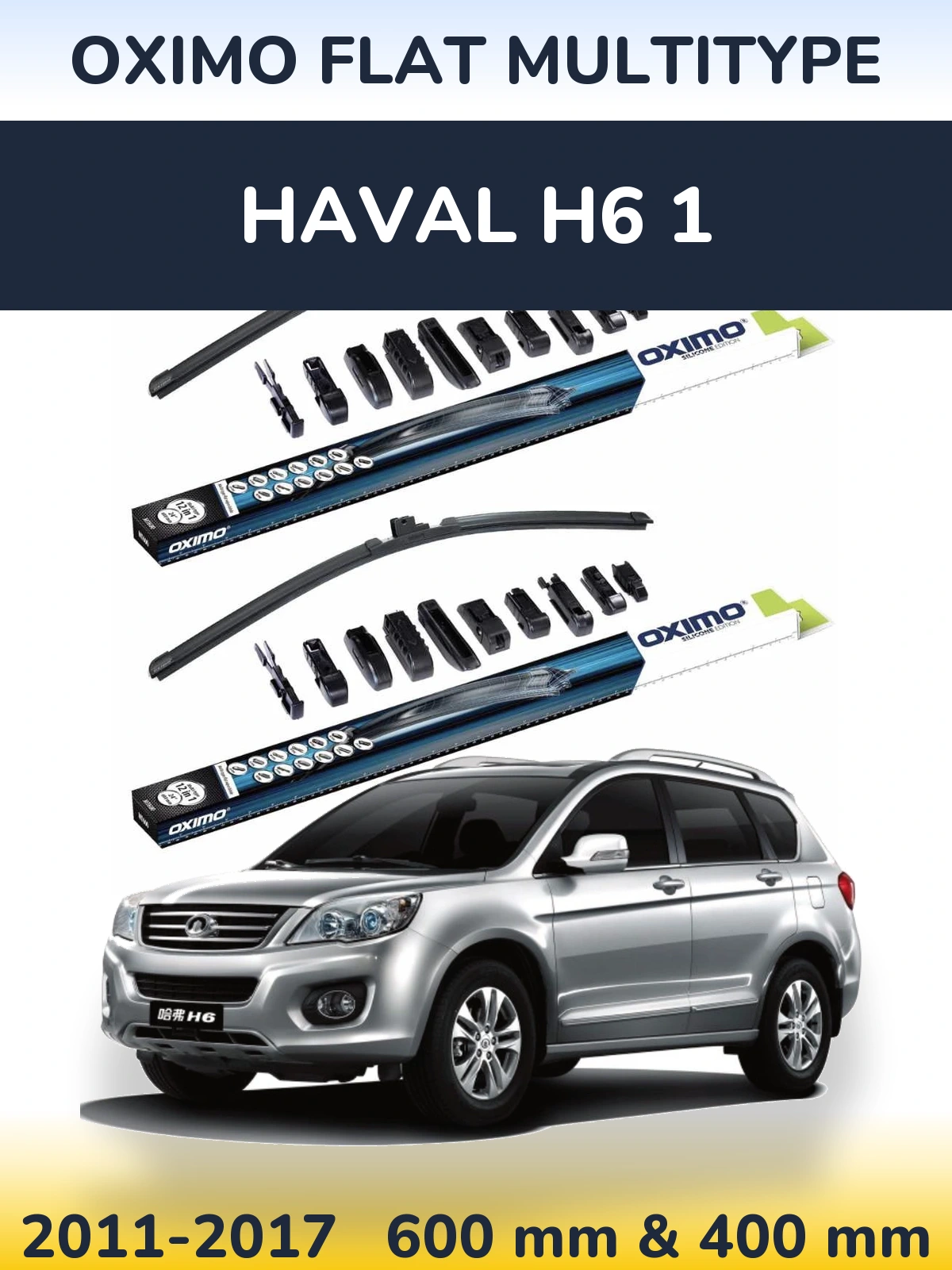 Front wiper blade set Oximo Flat MultiTypee 600 & 400 mm for Haval H6 1 2011-2017