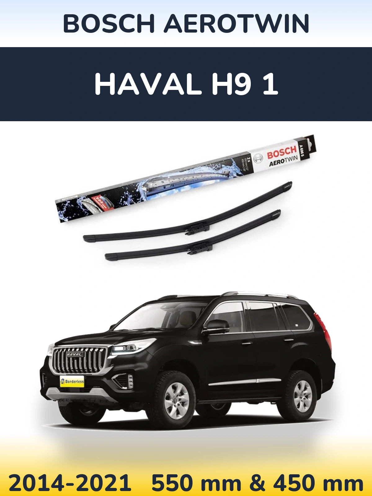 Front wiper blade set BOSCH AeroTwin 550 & 450 mm for Haval H9 1 2014-2021