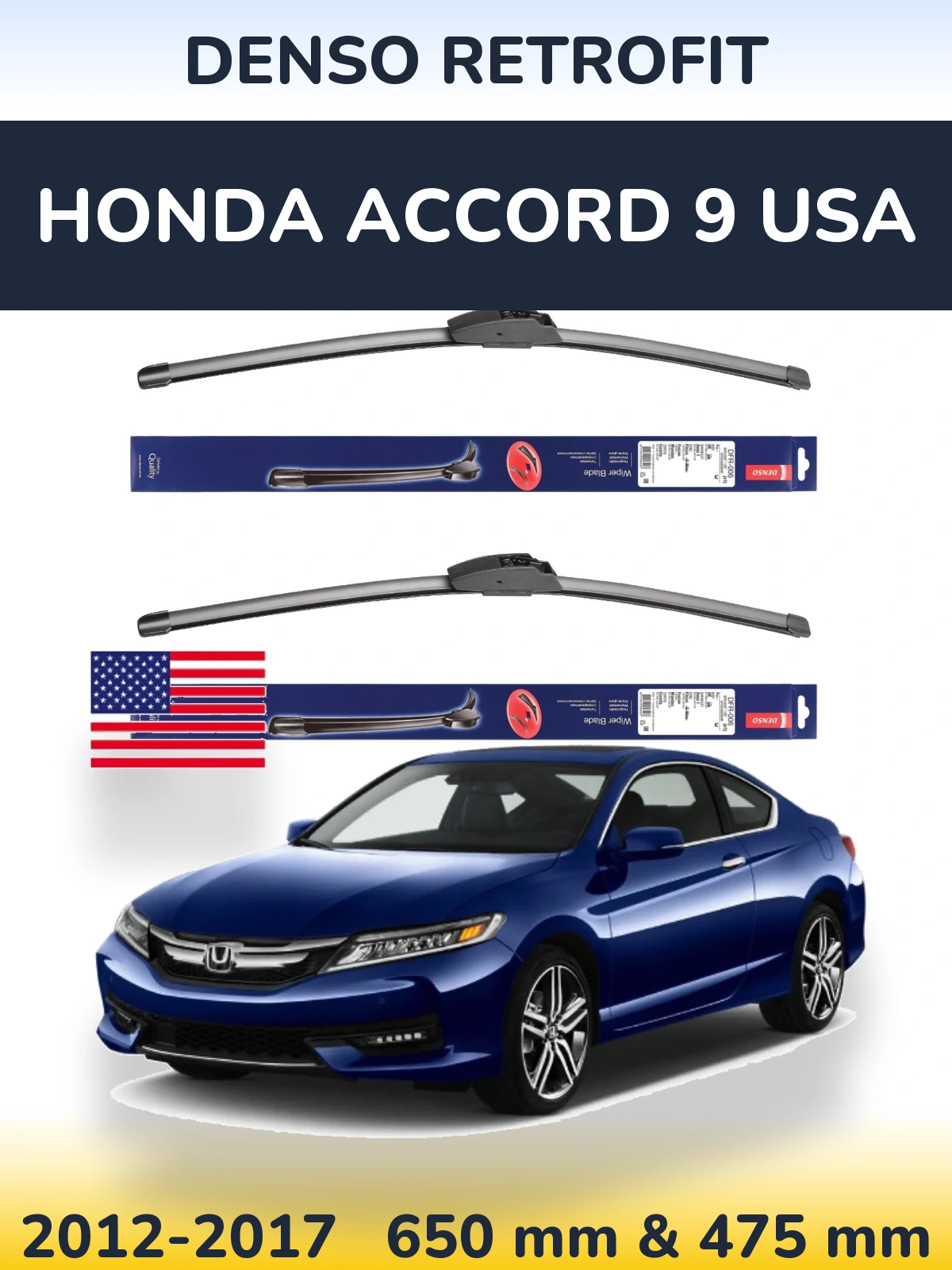 Komplet przednich wycieraczek Denso Retrofit 650 & 475 mm do Honda Accord 9 USA 2012-2017