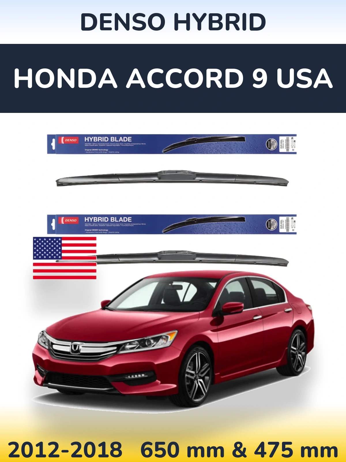 Komplet przednich wycieraczek Denso Hybrid 650 & 475 mm do Honda Accord 9 USA 2012-2018