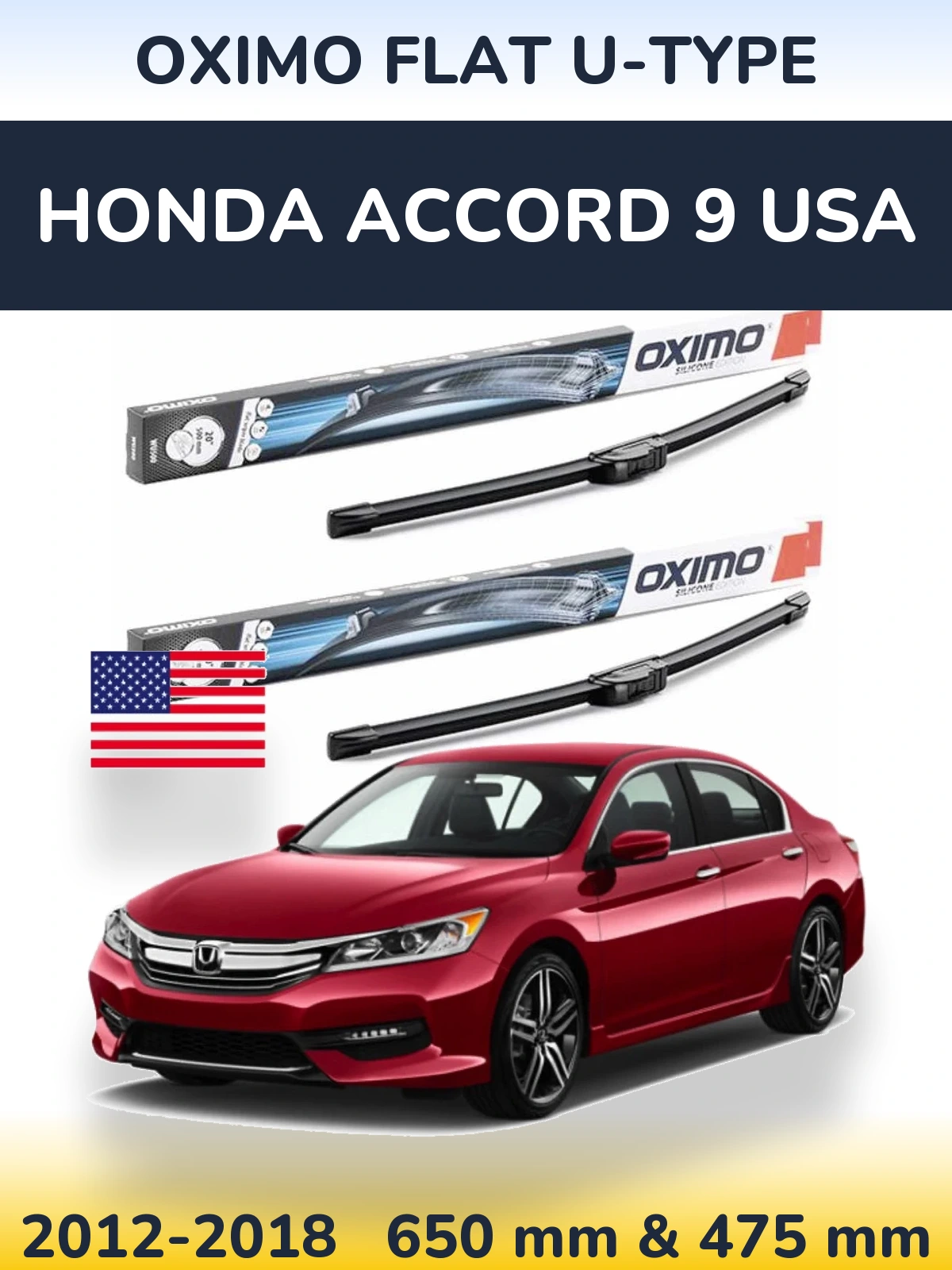 Komplet przednich wycieraczek Oximo Flat U-type 650 & 475 mm do Honda Accord 9 USA 2012-2018