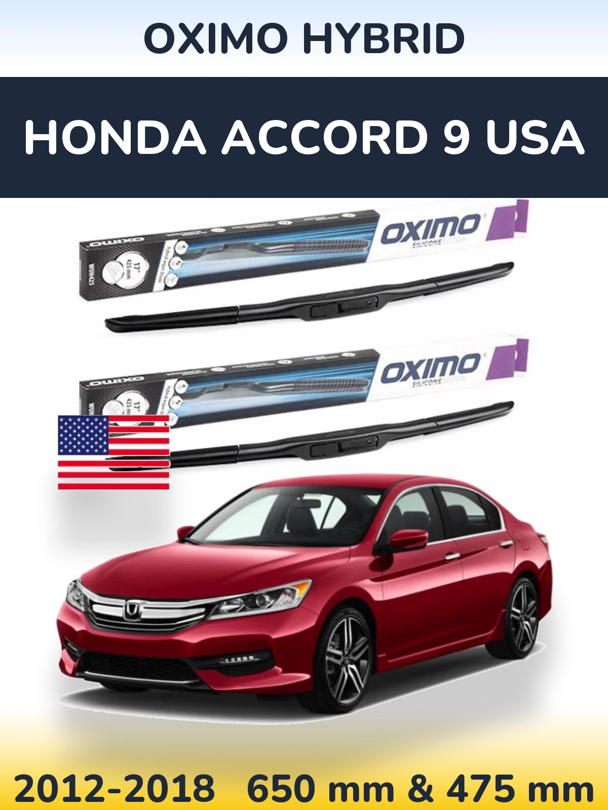 Komplet przednich wycieraczek Oximo Hybrid 650 & 475 mm do Honda Accord 9 USA 2012-2018