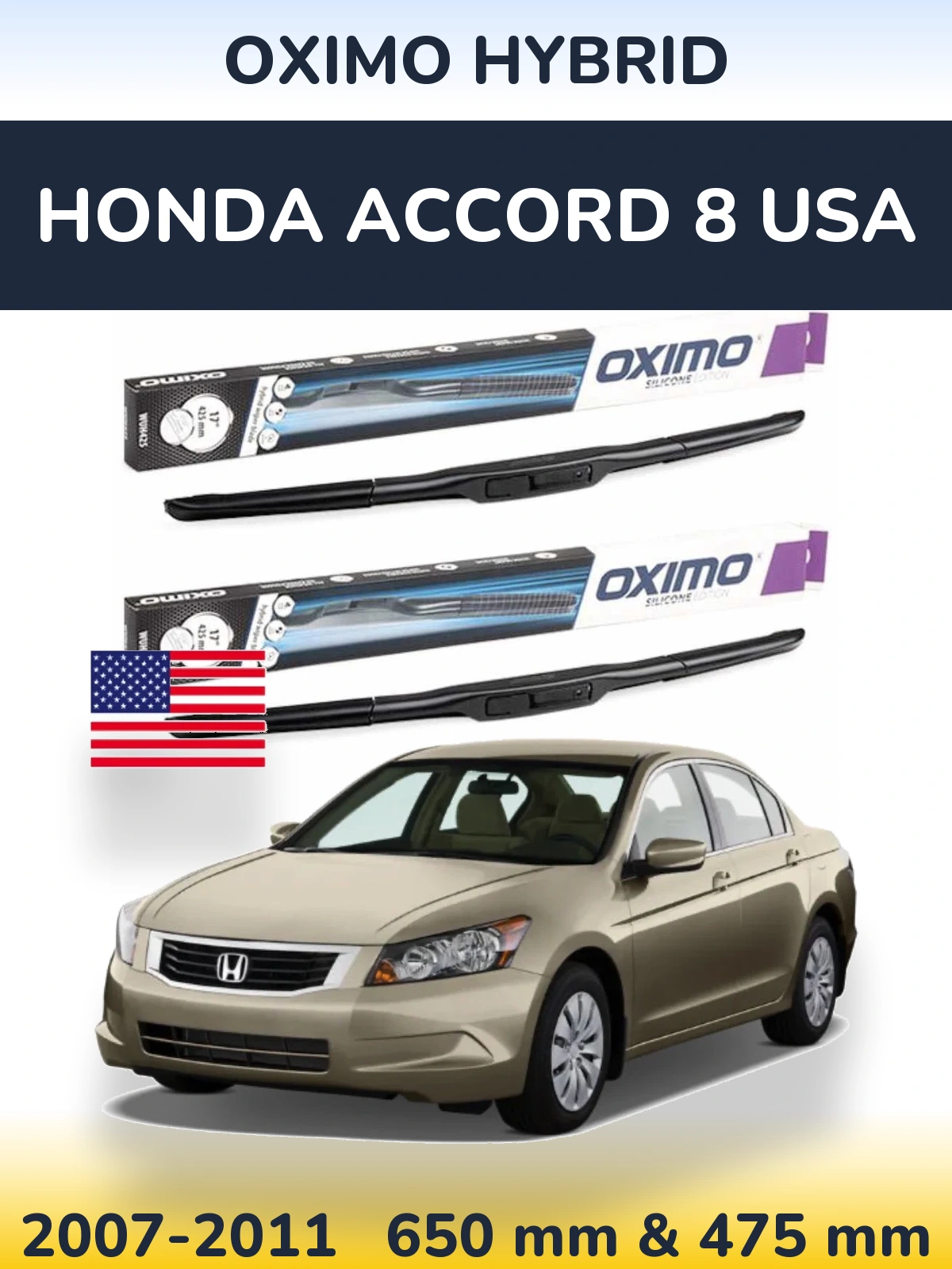 Komplet przednich wycieraczek Oximo Hybrid 650 & 475 mm do Honda Accord 8 USA 2007-2011