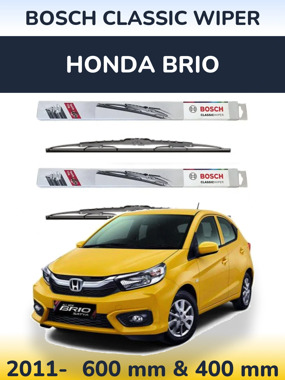Комплект передних дворников BOSCH Classic Wiper 600 & 400 мм для Honda Brio 2011-2026