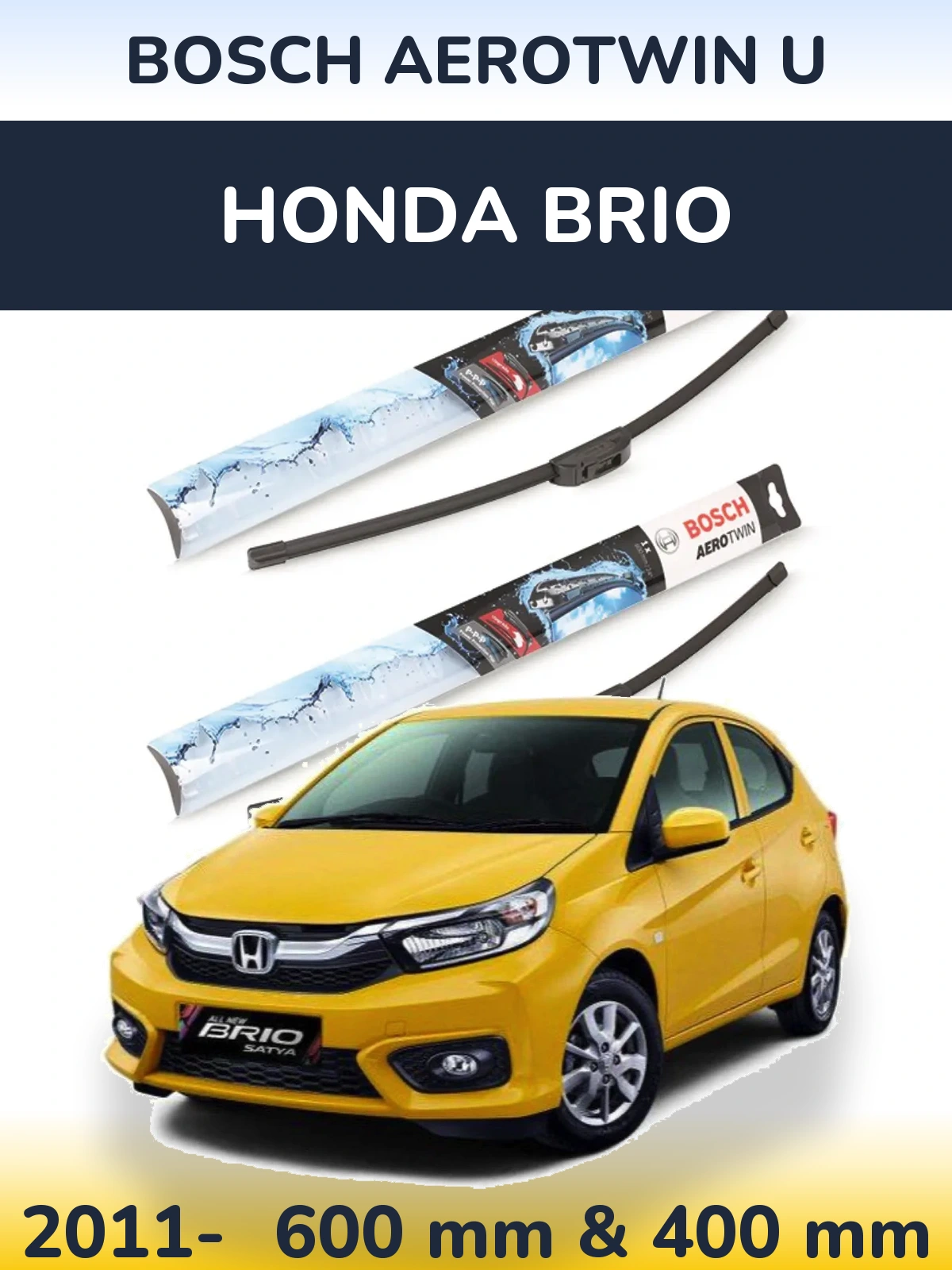Комплект передних дворников BOSCH AeroTwin U 600 & 400 мм для Honda Brio 2011-2026