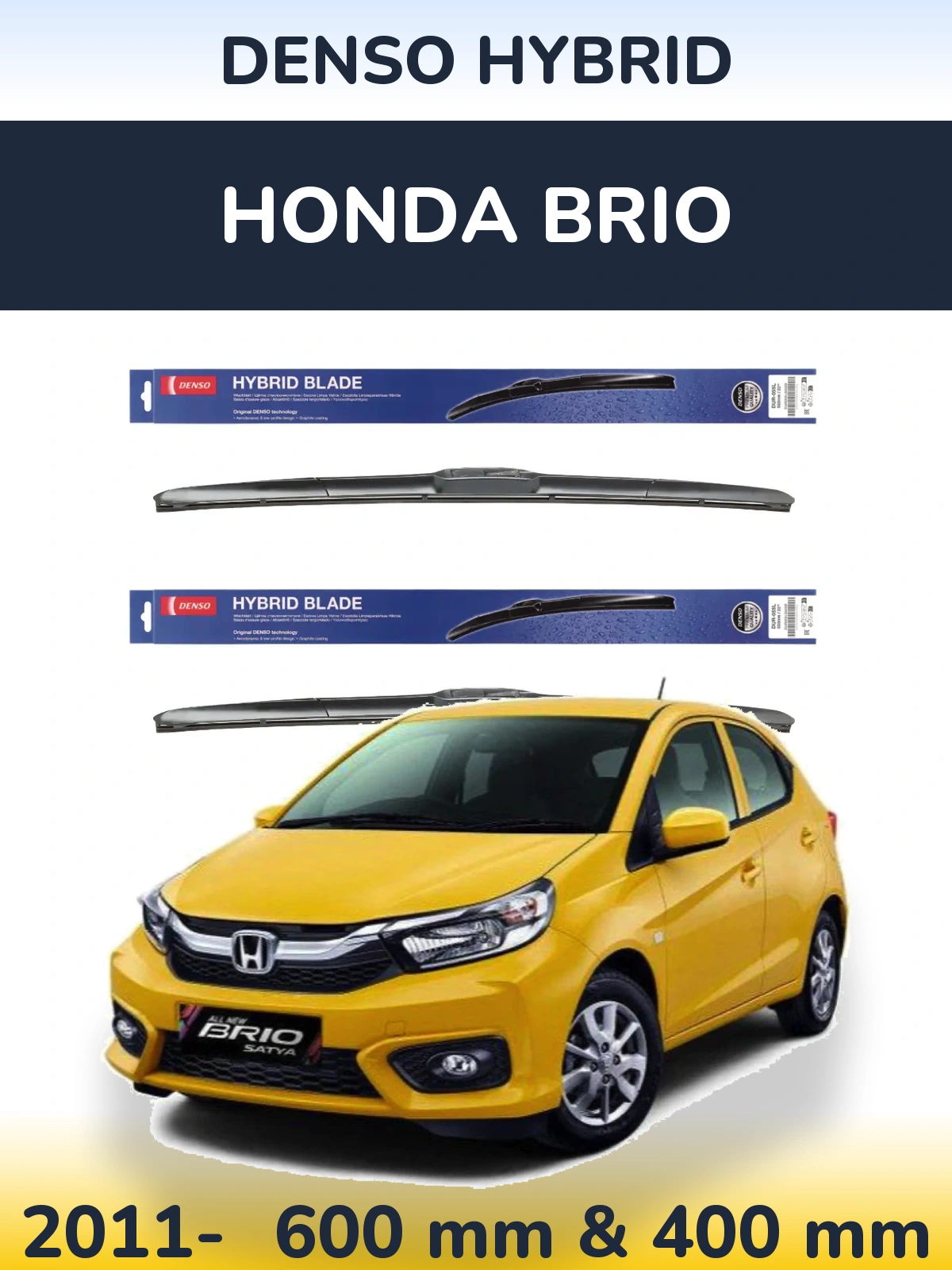 Комплект передніх щіток Denso Hybrid 600 & 400 мм для Honda Brio 2011-2026