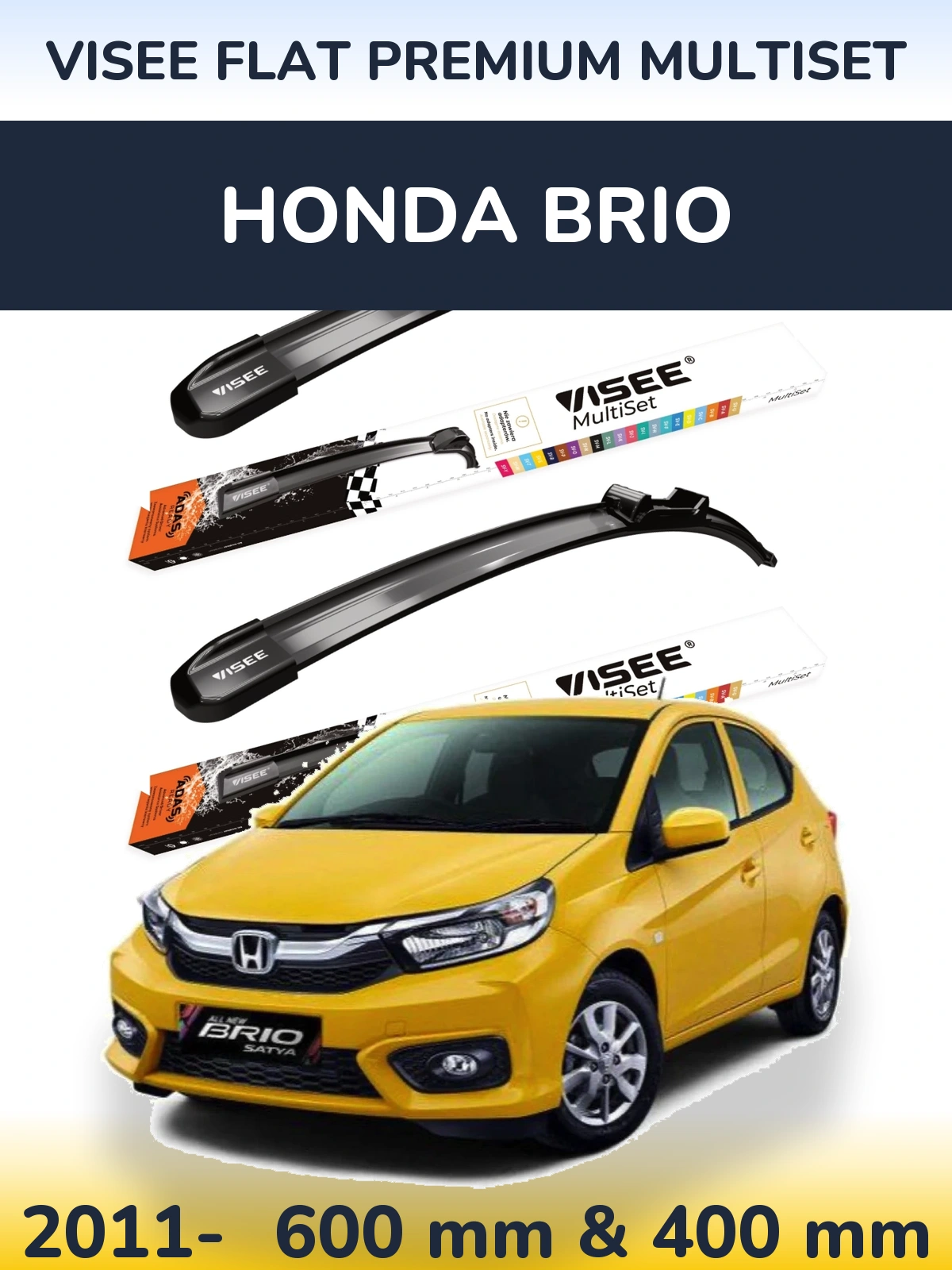 Komplet przednich wycieraczek VISEE FLAT PREMIUM MultiSet 600 & 400 mm do Honda Brio 2011-2026