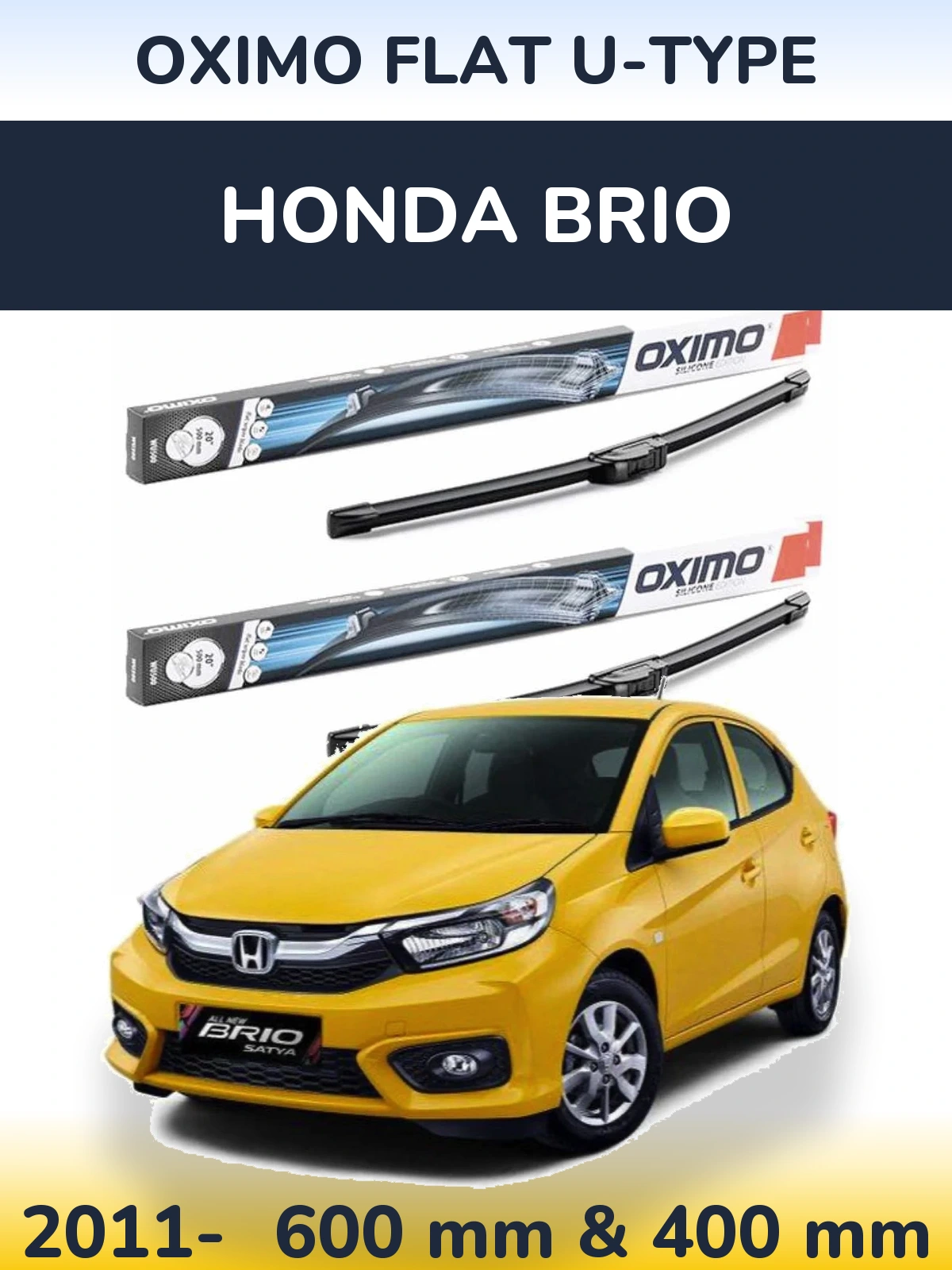 Комплект передних дворников Oximo Flat U-type 600 & 400 мм для Honda Brio 2011-2026
