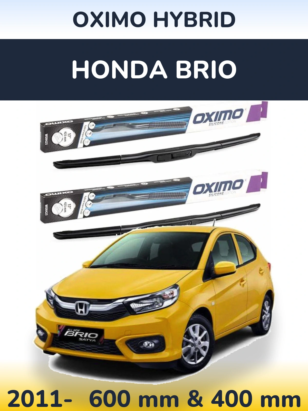 Комплект передних дворников Oximo Hybrid 600 & 400 мм для Honda Brio 2011-2026