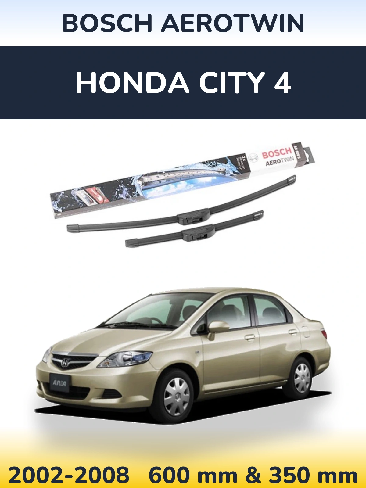 Комплект передніх щіток BOSCH AeroTwin 600 & 350 мм для Honda City 4 2002-2008