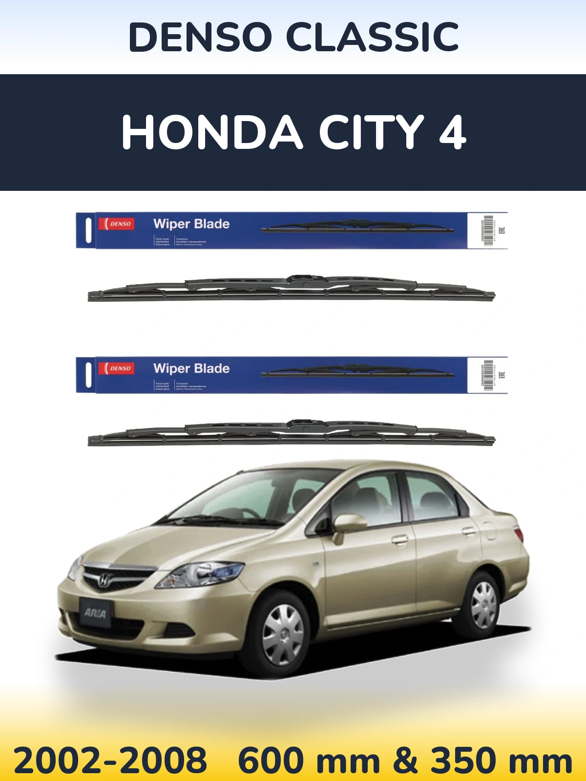 Front wiper blade set Denso Classic 600 & 350 mm for Honda City 4 2002-2008