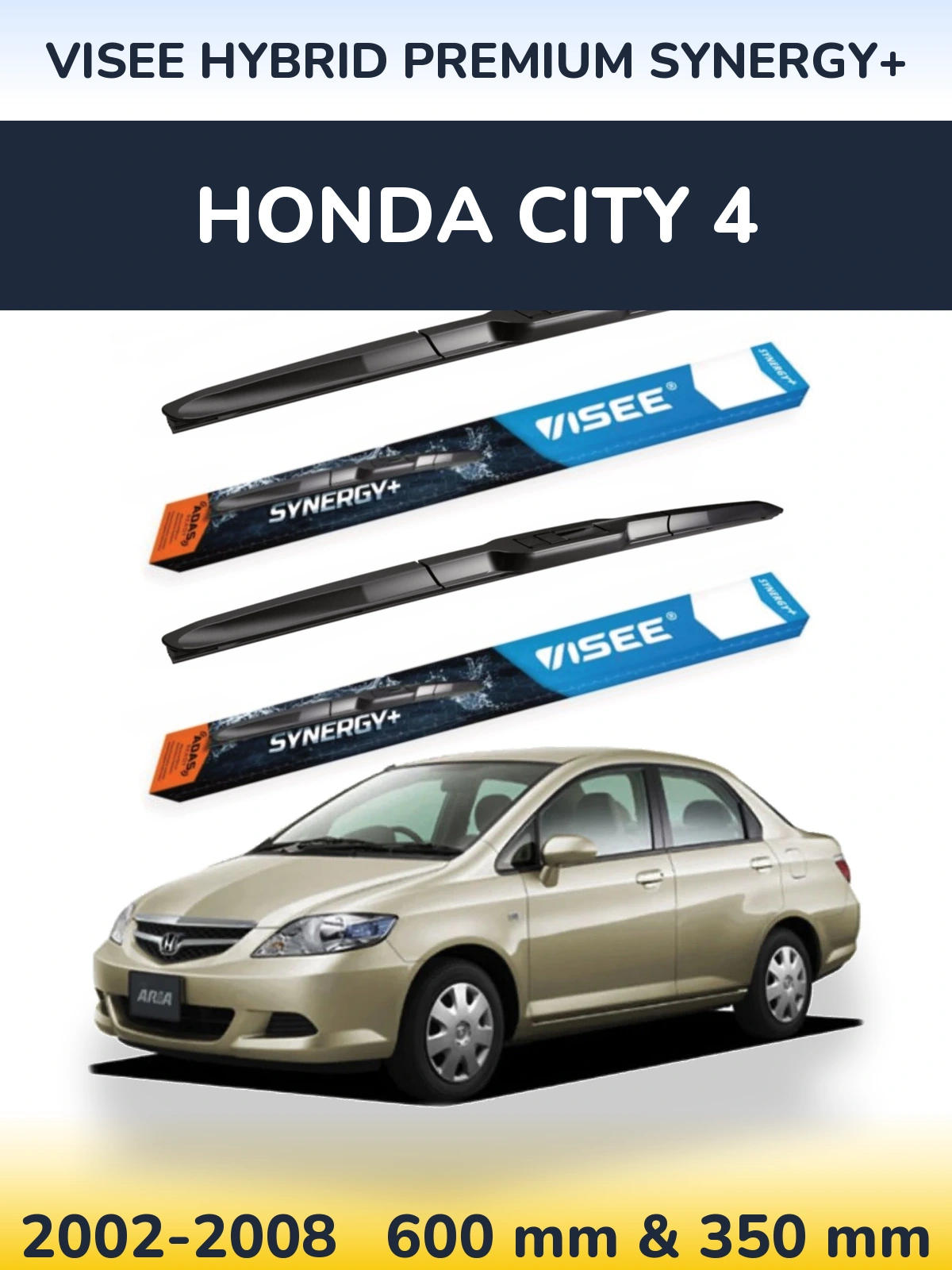 Комплект передних дворников VISEE HYBRID PREMIUM SYNERGY+ 600 & 350 мм для Honda City 4 2002-2008