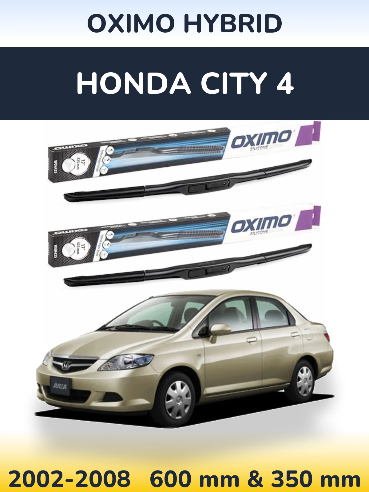 Комплект передних дворников Oximo Hybrid 600 & 350 мм для Honda City 4 2002-2008